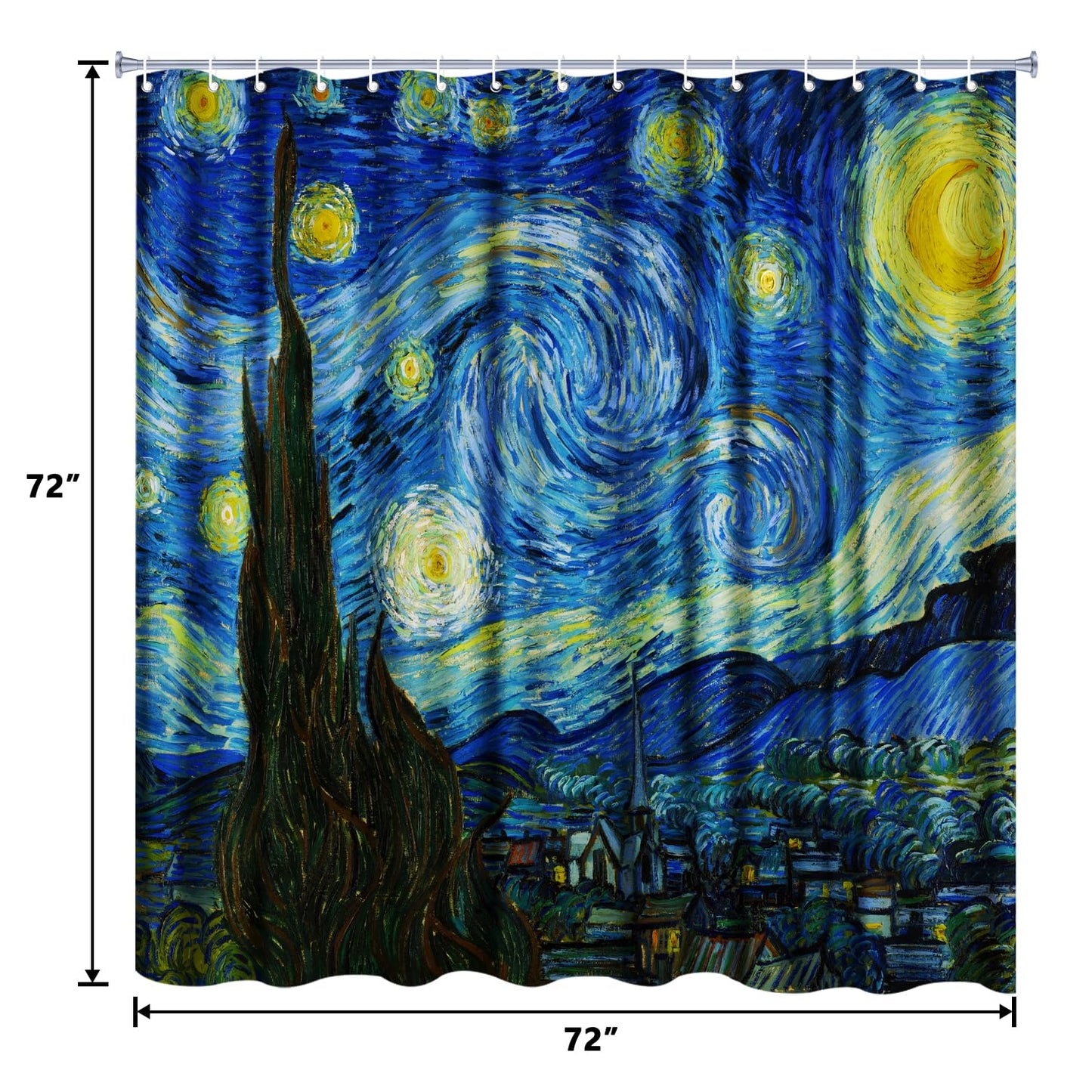 INVIN ART Bathroom Shower Curtain Set with Hooks,The Starry Night by Van Gogh,Home Art Paintings Pictures for Bathroom
