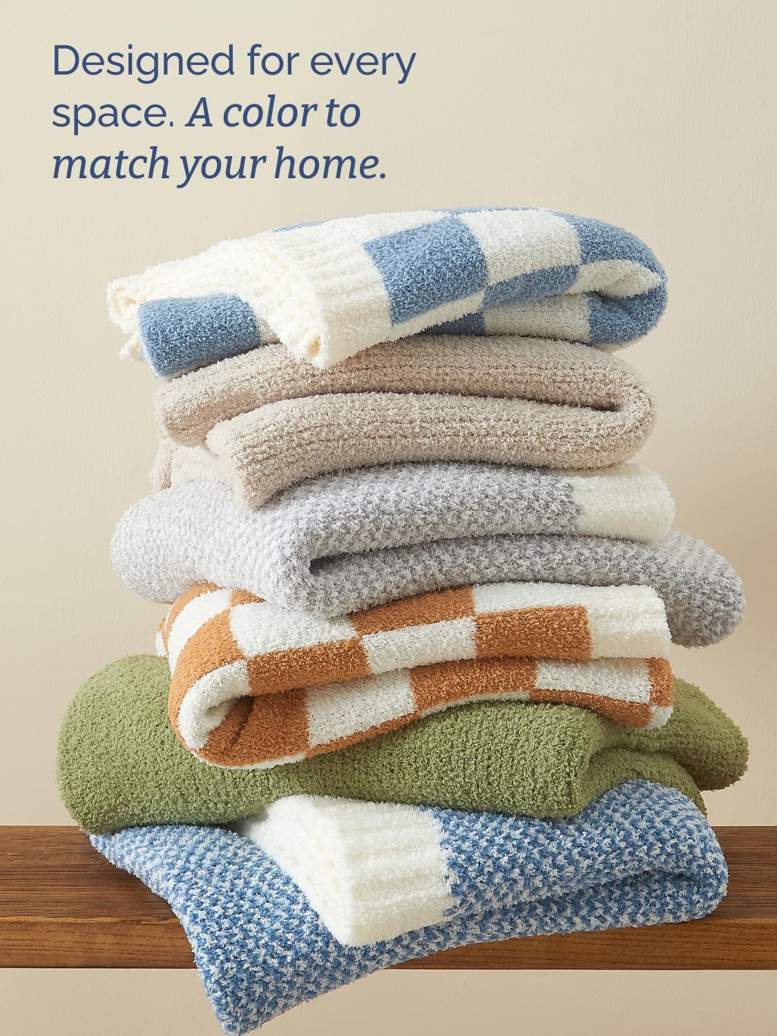Super Soft Throw Blanket - Checkered Blanket for Couch, Bed, Sofa, Chair - Lightweight Warm Double Sided Knit - All Season Cozy, Fuzzy, Anti-Static Microplush Blanket for Women - 50x60 (Blue/Cream)