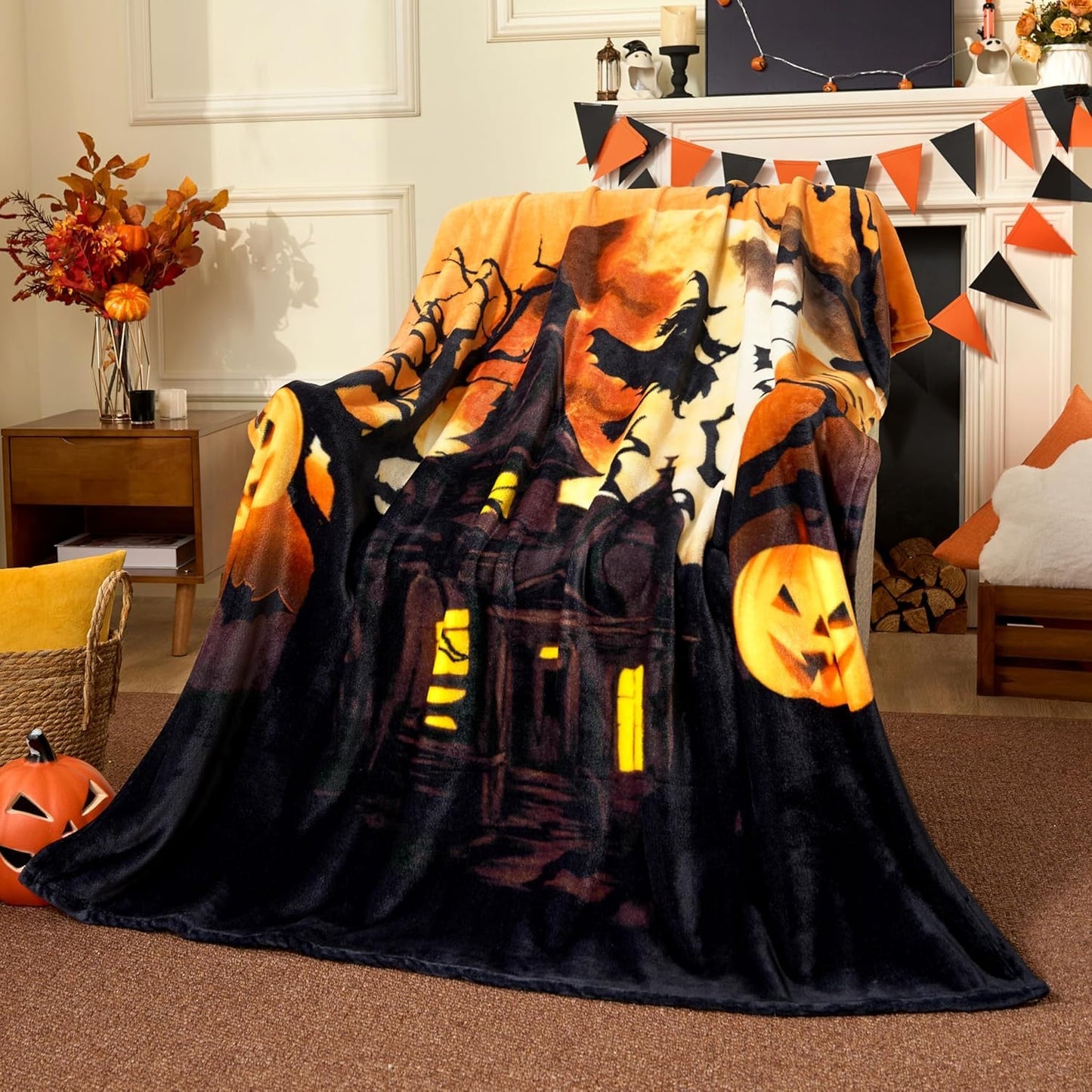 Halloween Throw Blanket Halloween Horror Witch Pumpkin Throw Blanket Couch Cozy Flannel Decoration for Party Bed Living Room Decor Gift