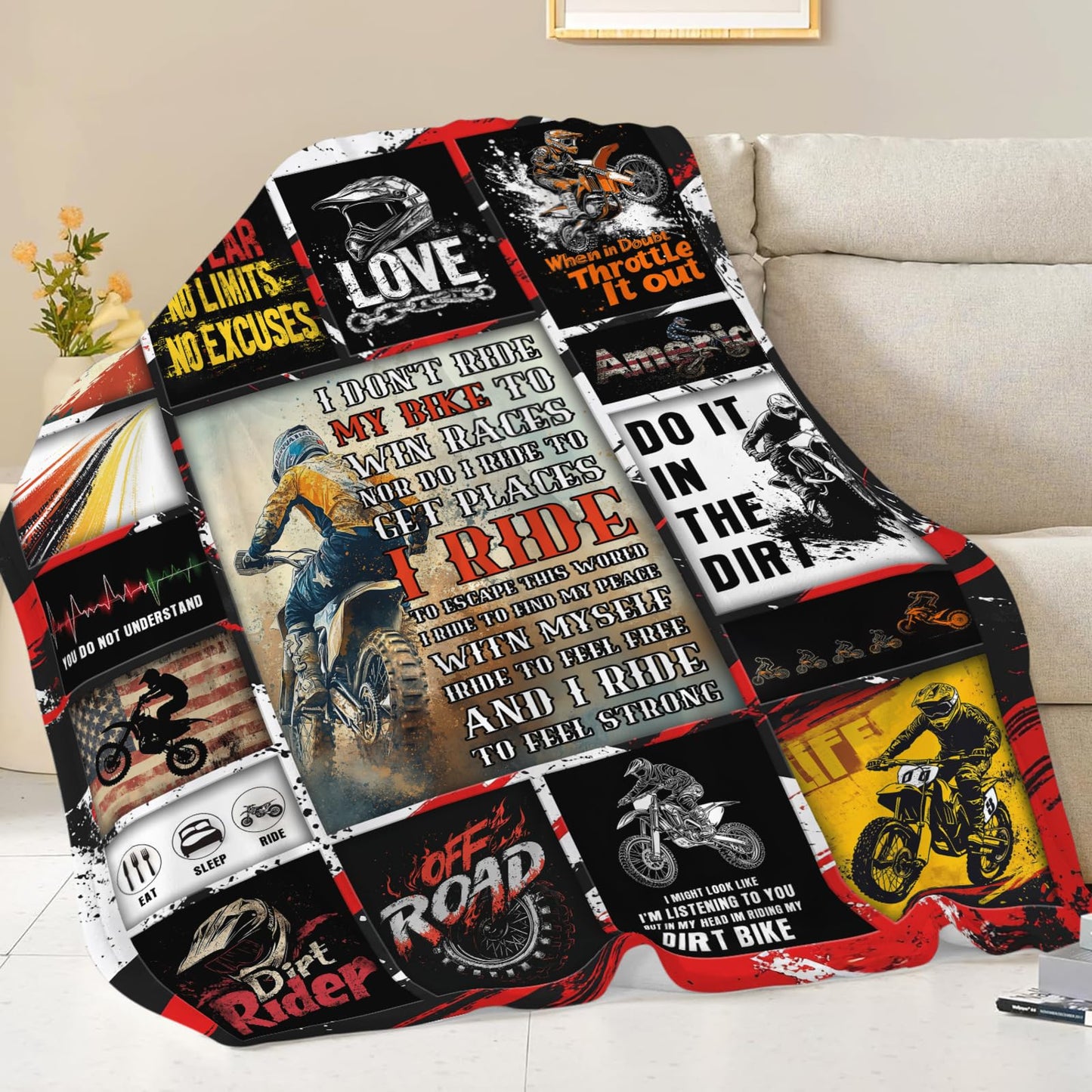 Motorcycle Blanket for Mens, Dirt Bike Flannel Throw Blanket, Fleece Soft Cozy Stuff Blankets Gift for Women Men Couch Sofa Bed 50" x 40"