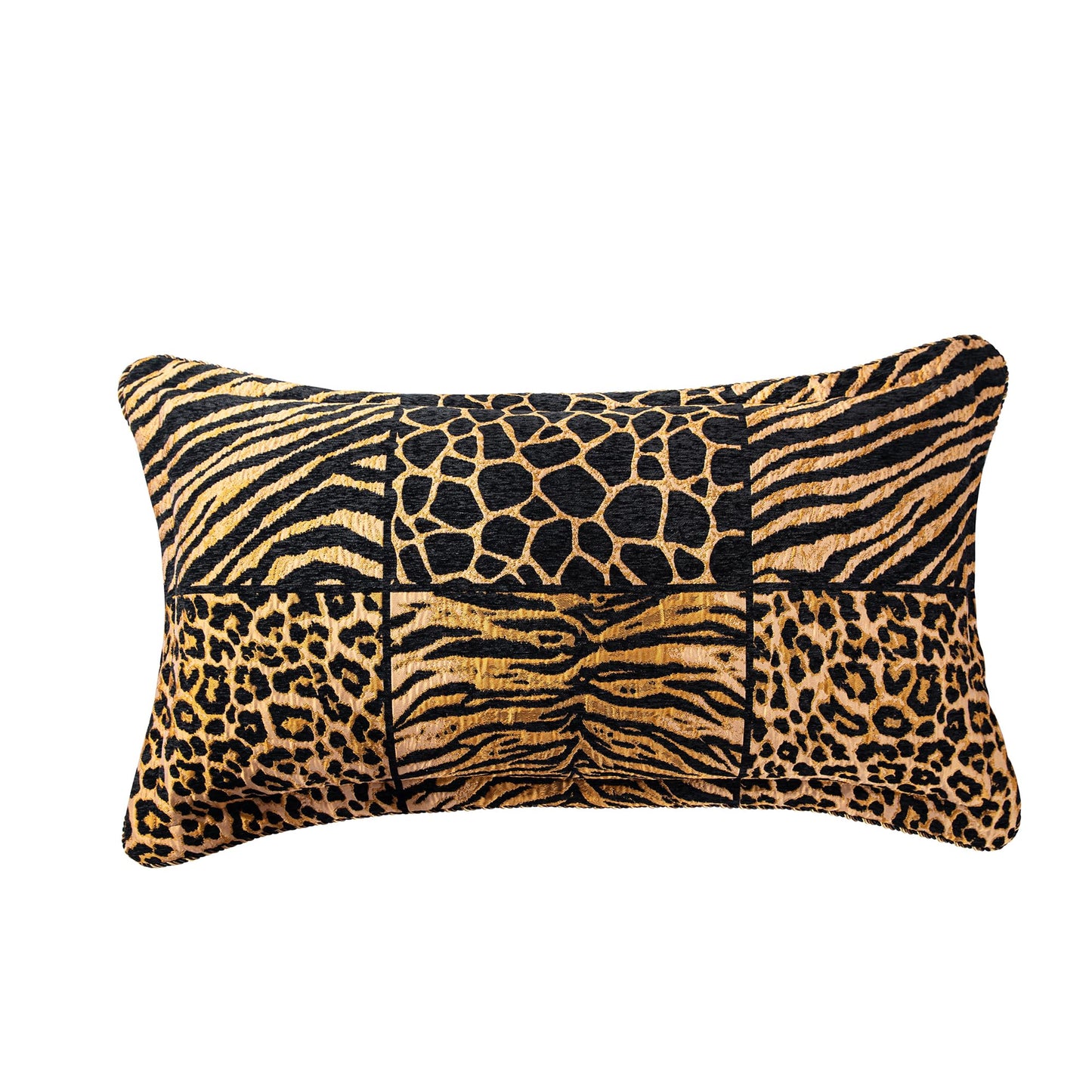 Loom and Mill 8-Piece Safari Comforter Set King Size, Leopard, Tiger, Giraffe, Zebra Animal Print Bedding Set, Patchwork Comforter with Bed Skirt, Euro Shams and Decorative Pillow(Black Gold, King)