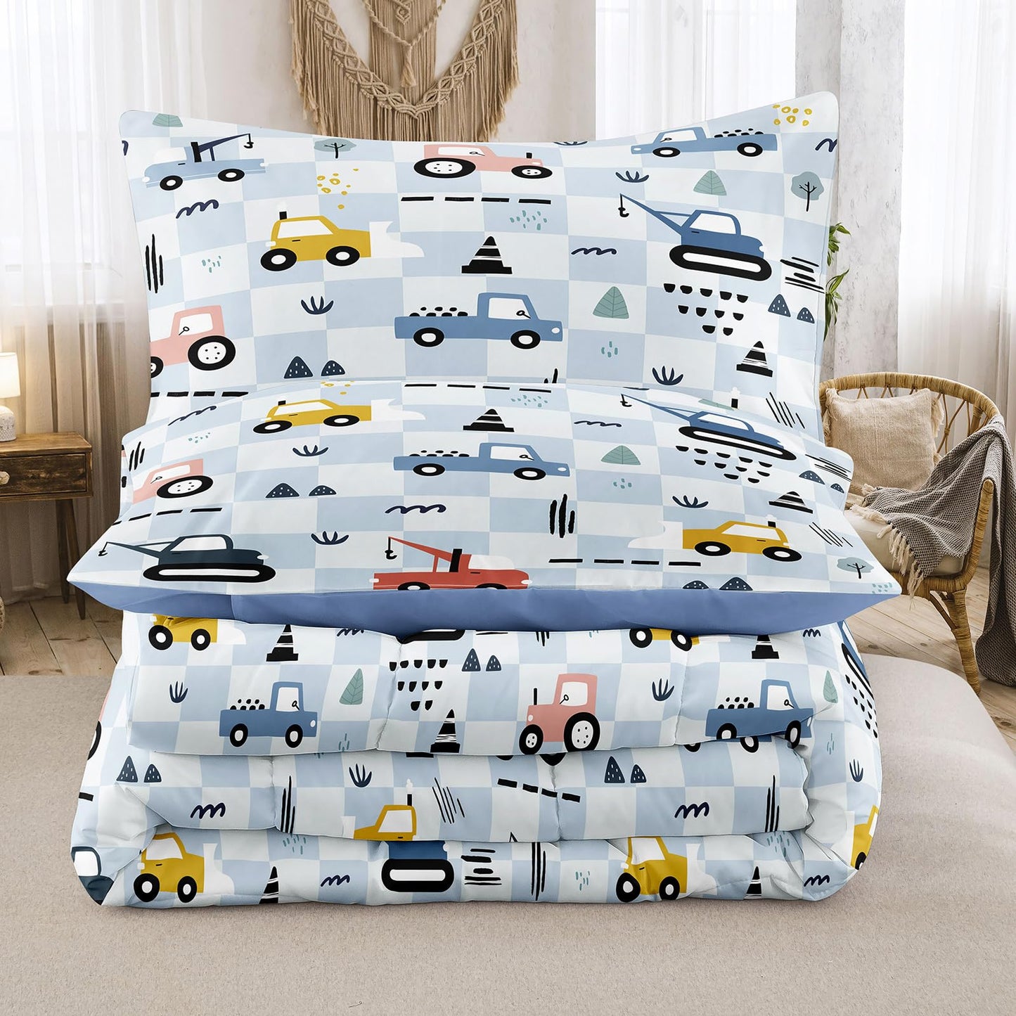 Peopleareok Excavator Comforter Set Twin (68x86 Inch), 2 Pieces Construction Machinery Truck Tractor Bedding Sets for Kids Boys, Super Soft Microfiber Comforter with 1 Pillowcase