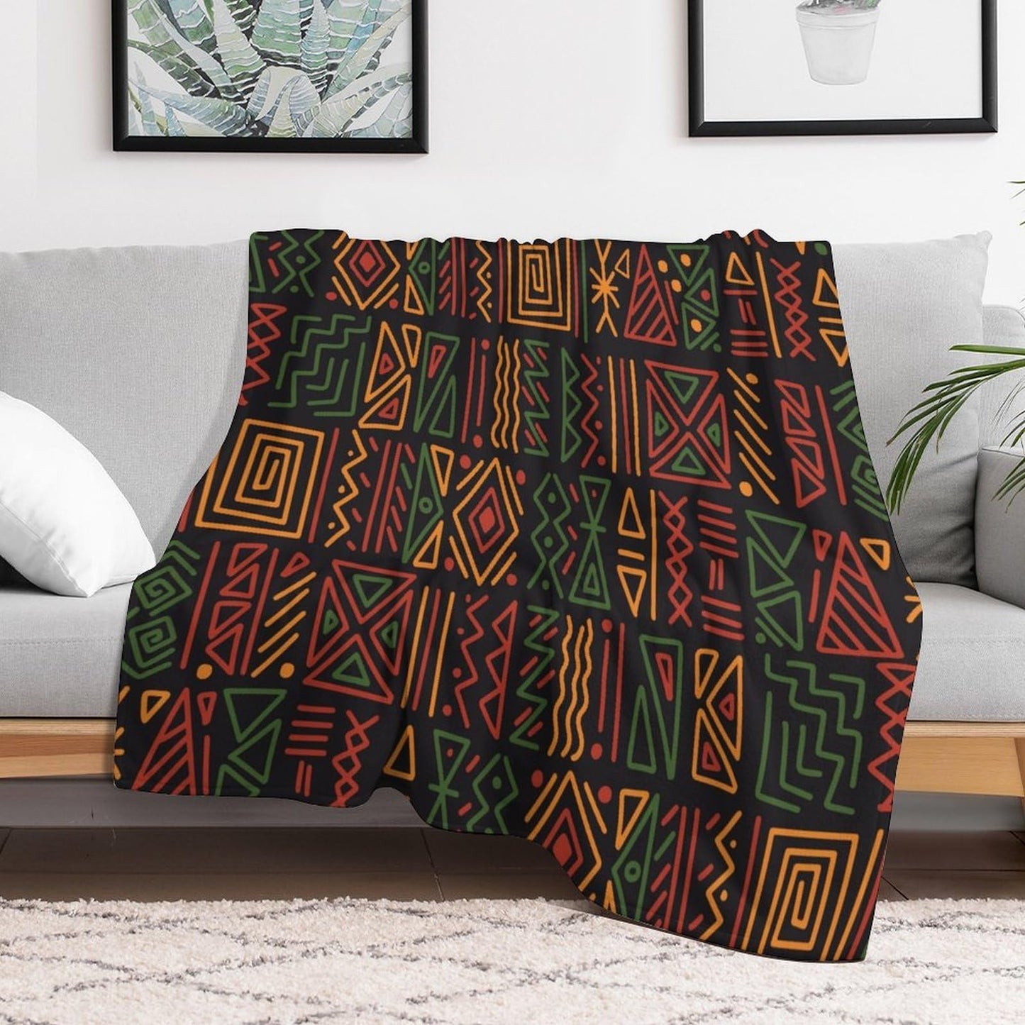 ZhiRain African Tribal Throw Blanket African Juneteenth Ethnic Style Blankets for Sofa Bed Couch Chair Or Dorm 50"x60"