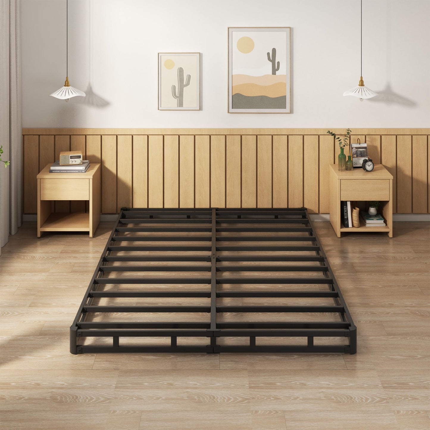 EMODA 5 Inch Box Spring Queen Size Bed Base, Heavy Duty Metal Queen Mattress Foundation with Fabric Cover, Easy Assembly, Black