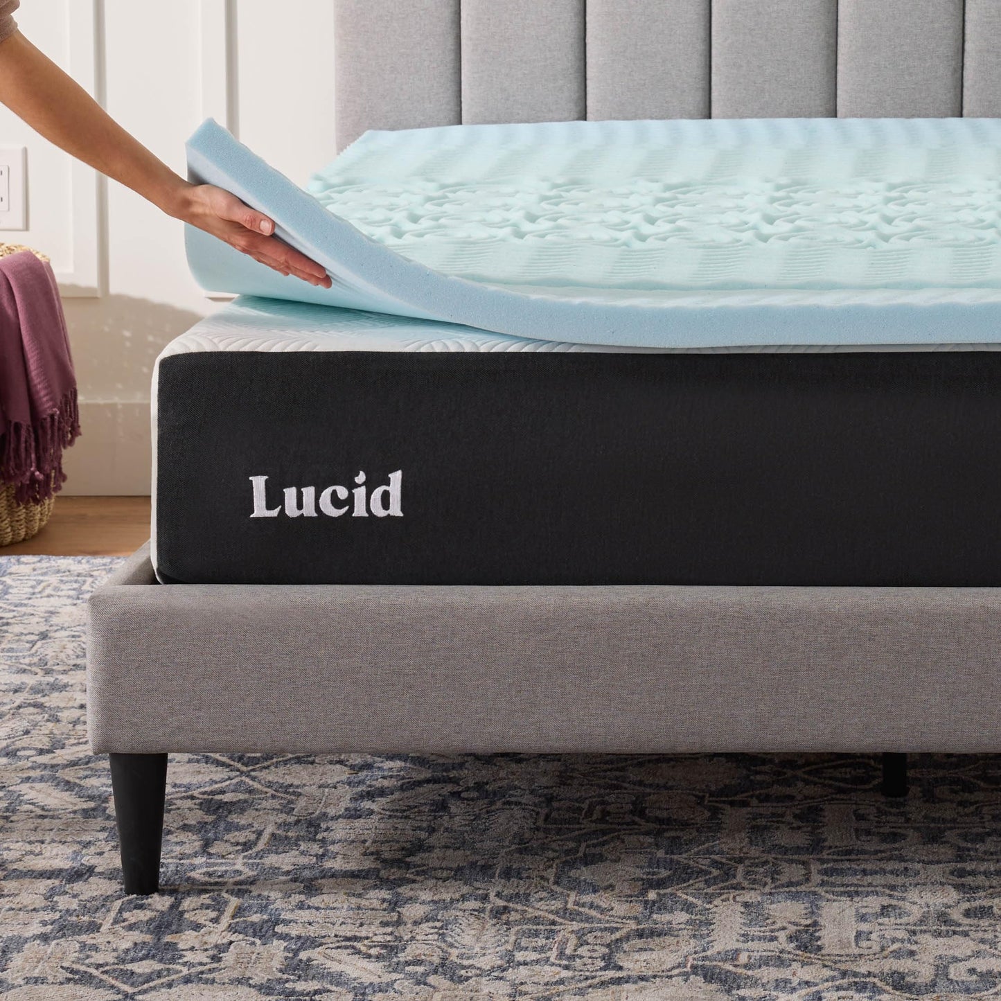 LUCID 2 Inch Gel Memory Foam Mattress Topper, King size – 5 Zones – Cooling Gel Infusion – CertiPur Certified Foam