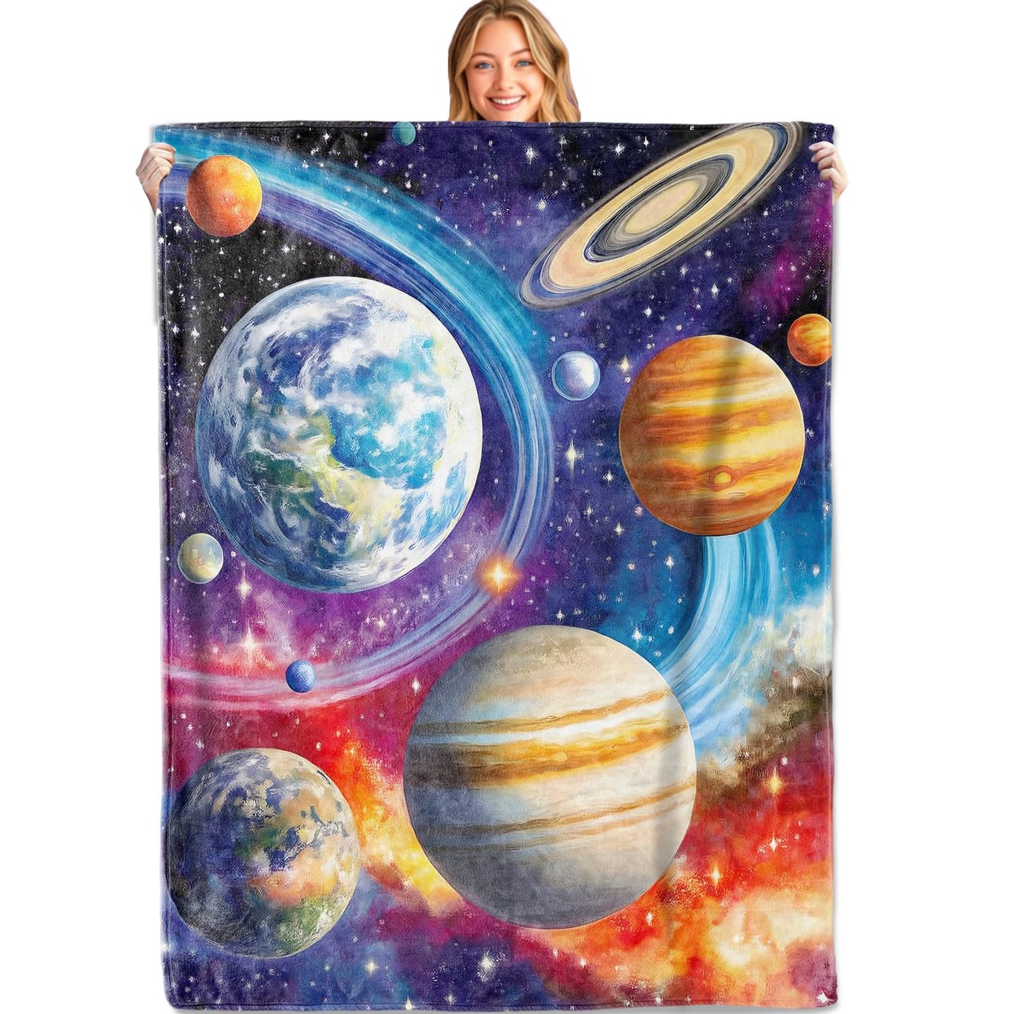 MIEPOS Solar System Galaxy Throw Blanket,50x60in,Soft,Lightweight Flannel,Planet Star Nebula Blankets - Gifts for Girls Boys,Astronomy Lover,for Couch Office Travel,Home Living Room Cosmic Decor