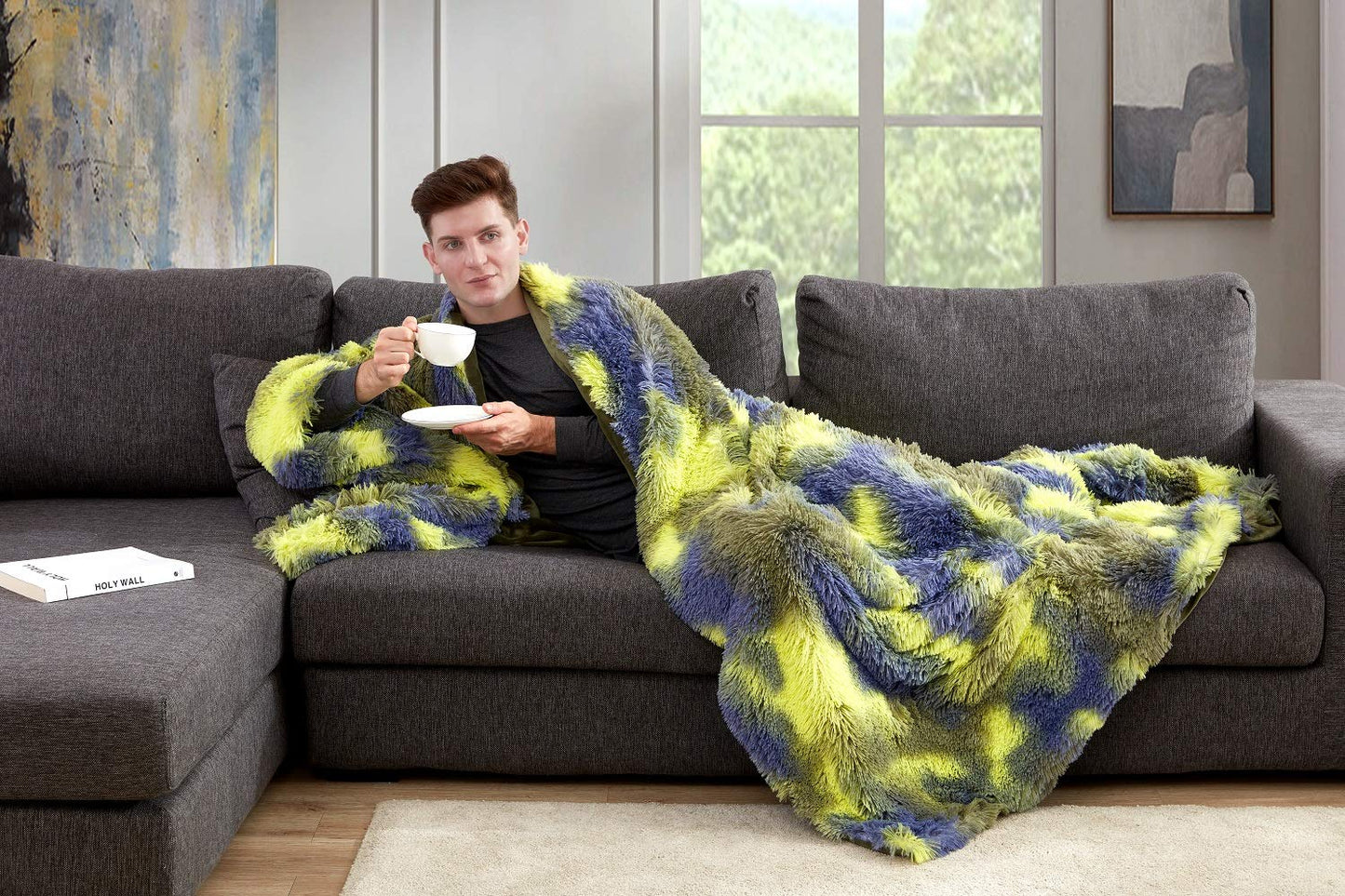 Hobed Life Ultra Soft Blanket 50 x 60 Inch, Faux Fur Blanket for Kids, Boys, Teens & Young Man, Stylish Camo Tie Dye Fur Throw, Fluffy Chair Blanket, Super Plush Reversible Bed Blanket, Male Fashion