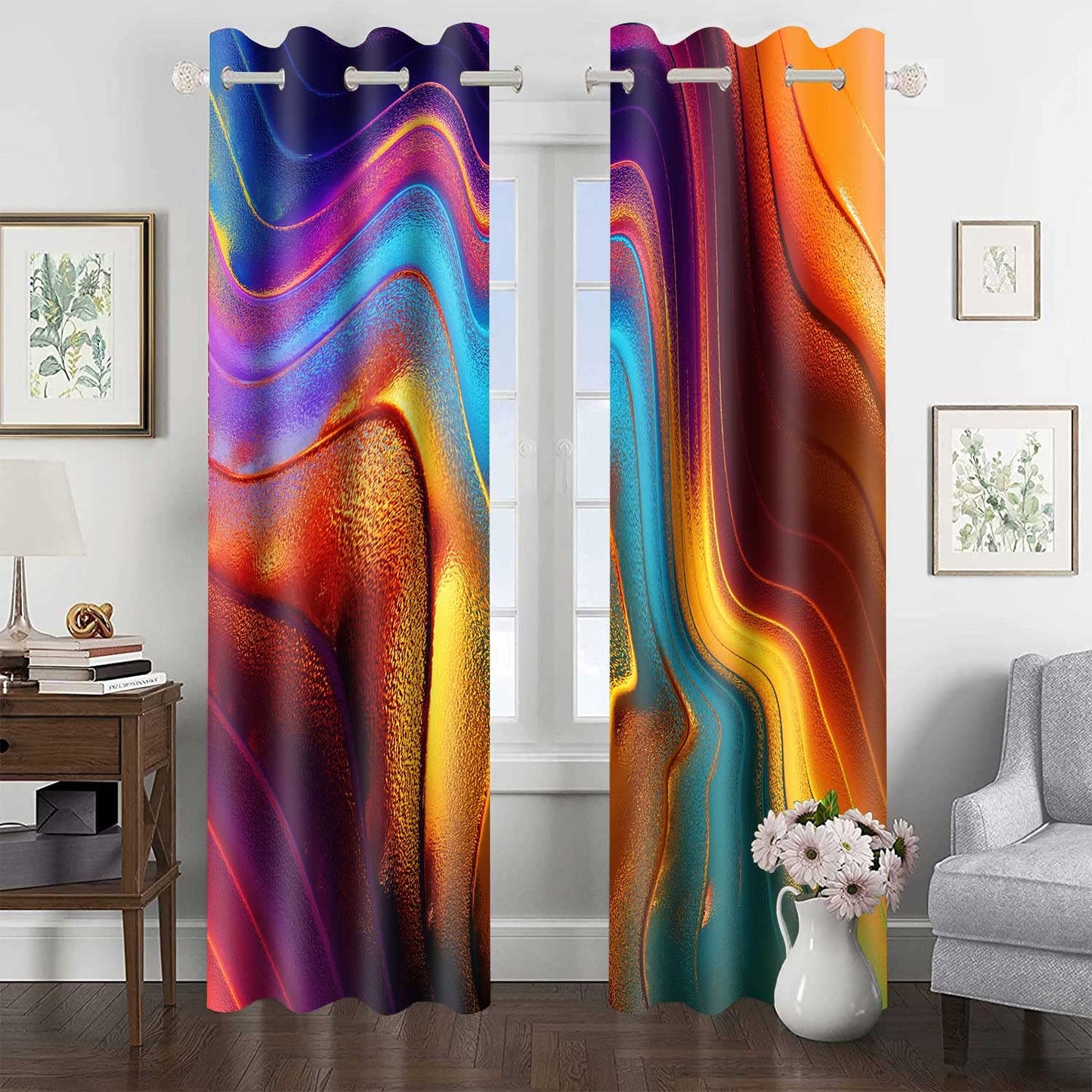 MIZSYE Colourful Fluid Curtains Modern Art Theme Abstract Blackout Drapes Nordic Design Stained Rainbow Glass Fluid Window Drapes for Bedroom Living Room Guest Room 2Panel 42x84inch CLOKMS0181