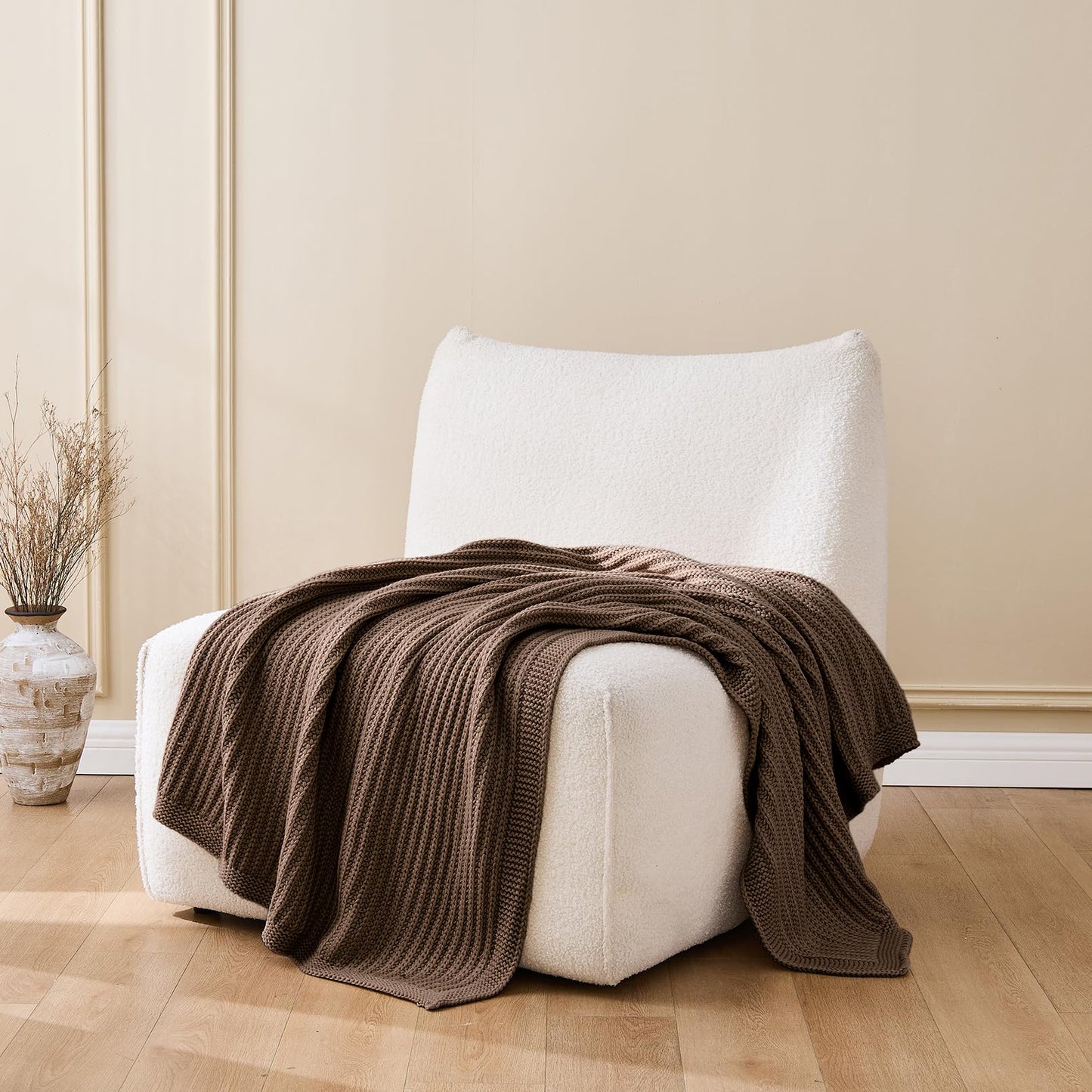 Chunky Knit Brown Throw Blanket for Couch Soft Cozy Thick Knitted Blanket for Sofa Bed, Breathable All-Season Cute Decorative Throw for Living Room, 50"x60",Dark Brown