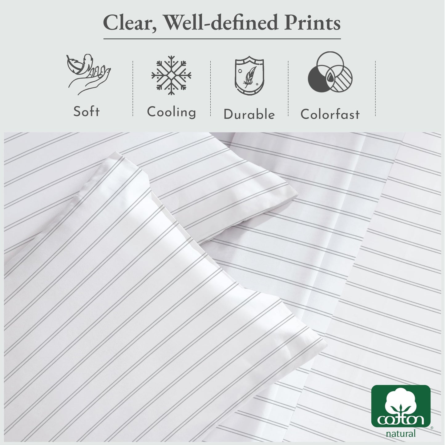 California Design Den Stripe Sheets Queen Size, 100% Cotton Sateen Printed Pattern, Deep Pocket Queen Sheets & Pillowcase Set - Classic Stripe