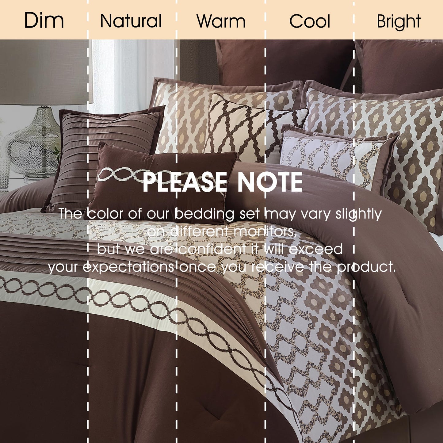LANCO MODERN LIFESTYLE Queen Comforter Set, Brown, 10 Piece Bed in a Bag for All Seasons, Luxury Extreme Comfort Bedding Sets with Bedskirt, Pillow Shams, Euro Shams and Decor Pillows
