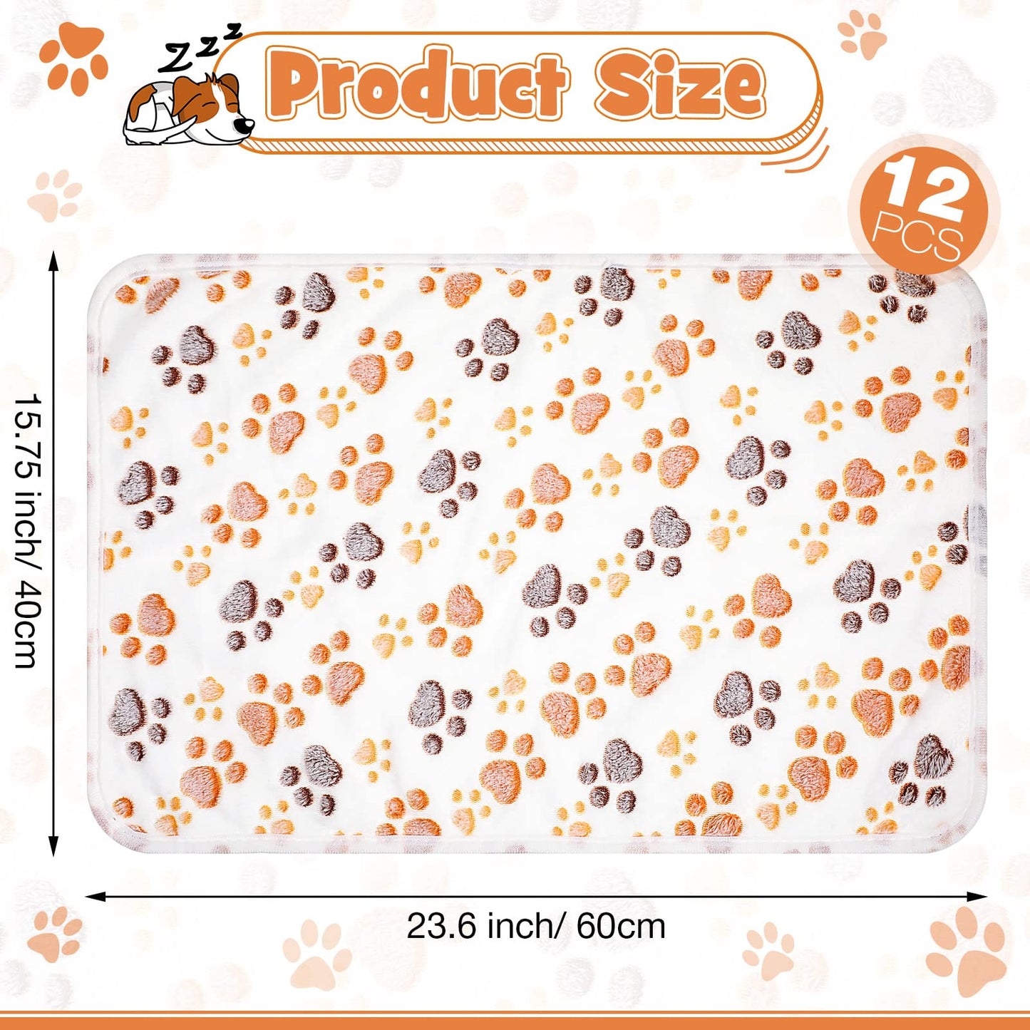 Tegeme 12 Pcs Pet Blankets 23 x 16 Inch Soft Fluffy Fleece Dog Cat Warm Paw Print Pattern Blankets Flannel Throw for Pets Dog Puppy Cat(White)