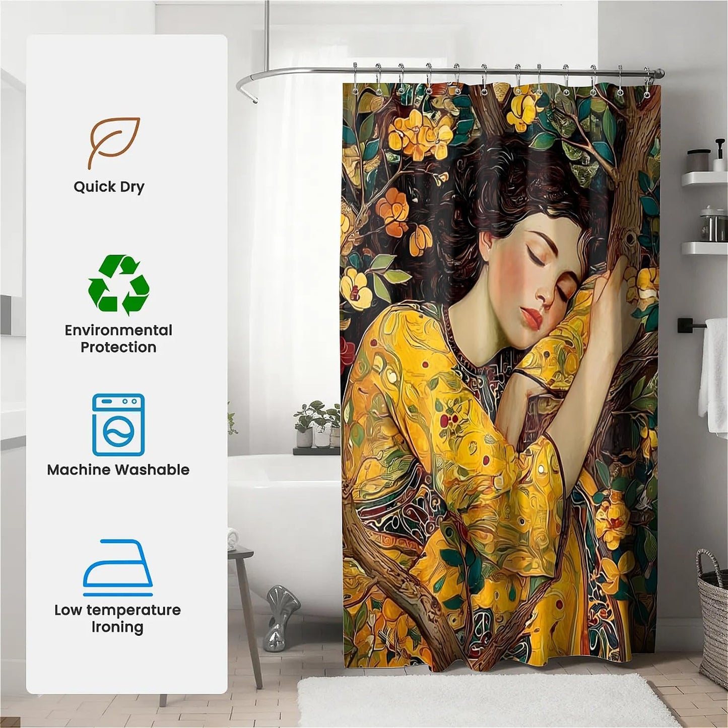 TANGXUNFA Beautiful Girl Sleeping Shower Curtain for Bathroom, Water-Resistant Long Shower Curtain Set 72x72 Inch with Metal Grommets and 12 Metal Hooks