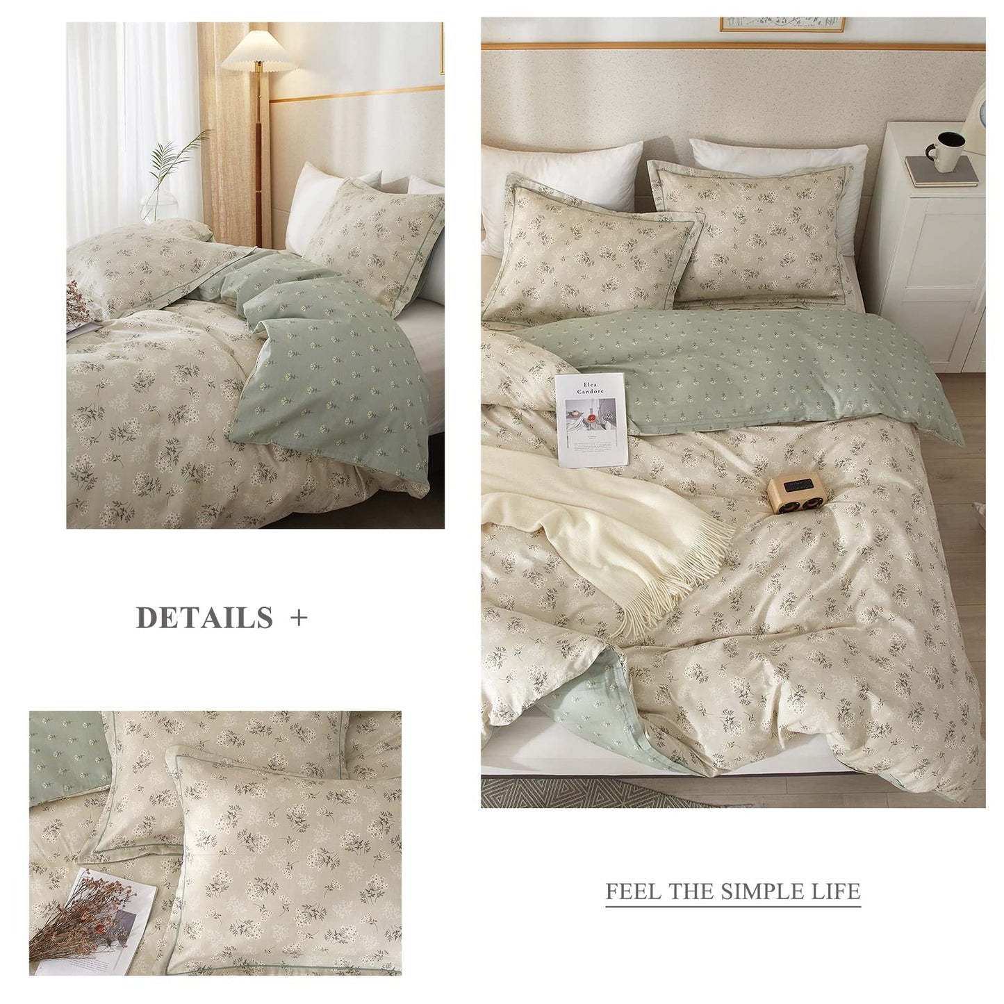 VM VOUGEMARKET Garden Flower Duvet Cover Set Queen Cotton Aesthetic Bedding Set Reversible Duvet Cover with 2 Pillow Shams,Blooming Comforter Cover for Girls