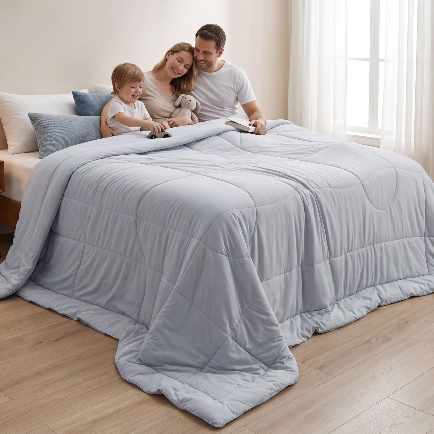 Bedsure Cooling Comforter Oversize King - Cooling Blankets for Hot Sleepers, Lightweight Comforter for Summer with Dual-Sided Cool Tech, Soft Breathable Cold Blanket for Sleeping, Grey, 116x98 Inches