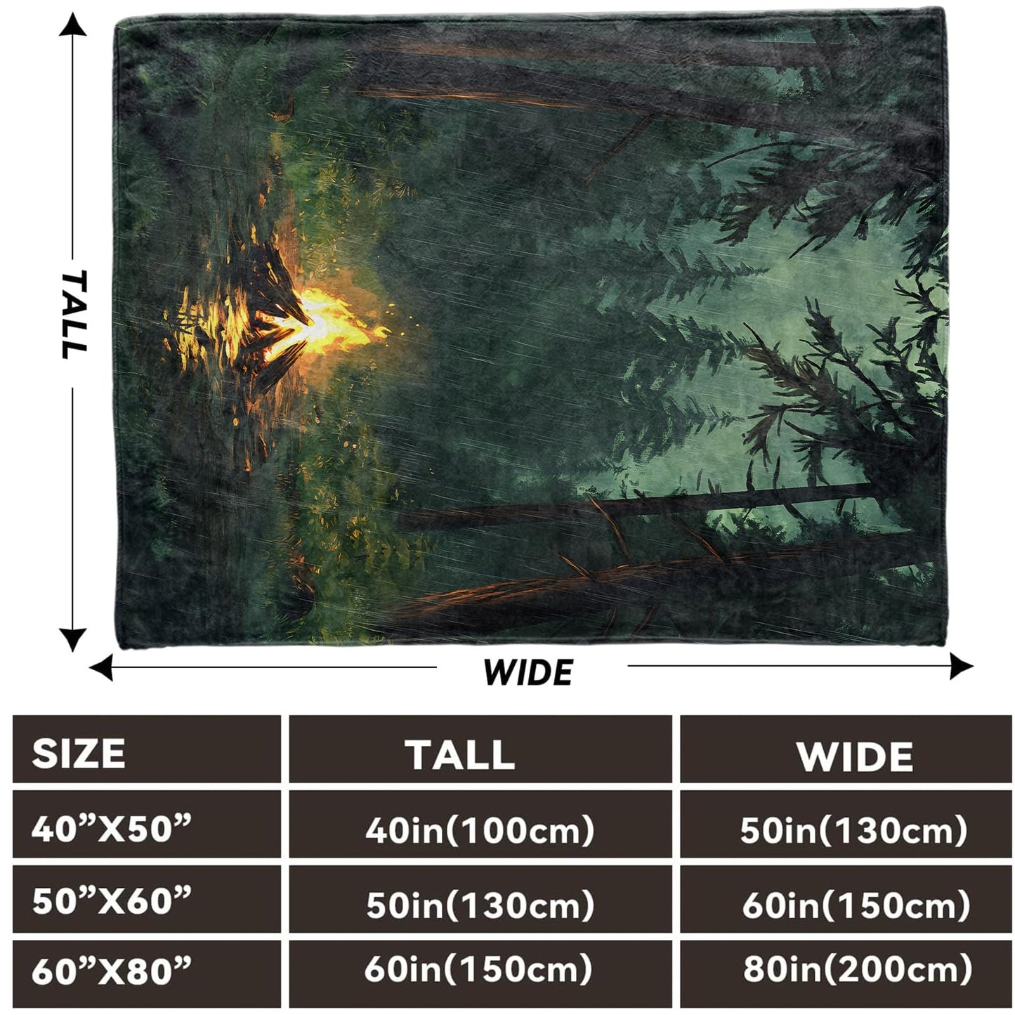 Lugiu Rainy Forest Campfire Blanket, Lightweight Comfy Warm Bonfire in Pine Woods Blankets for Couch Sofa Bedroom, Soft Plush Travel Flannel Throw Blanket Gifts for Adults Women, Home Decor 60×50in