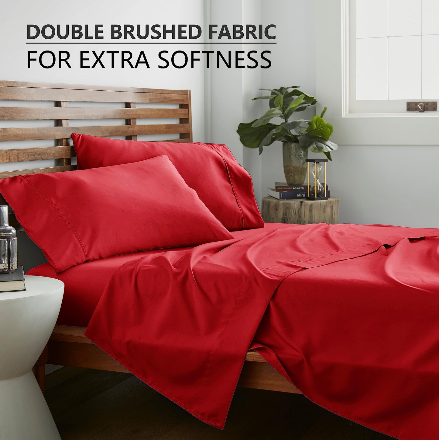 American Home Collection Full Size Sheet Set - Ultra-Soft Microfiber 15-Inch Deep Pocket - Wrinkle Free and Fade Resistant (Red)