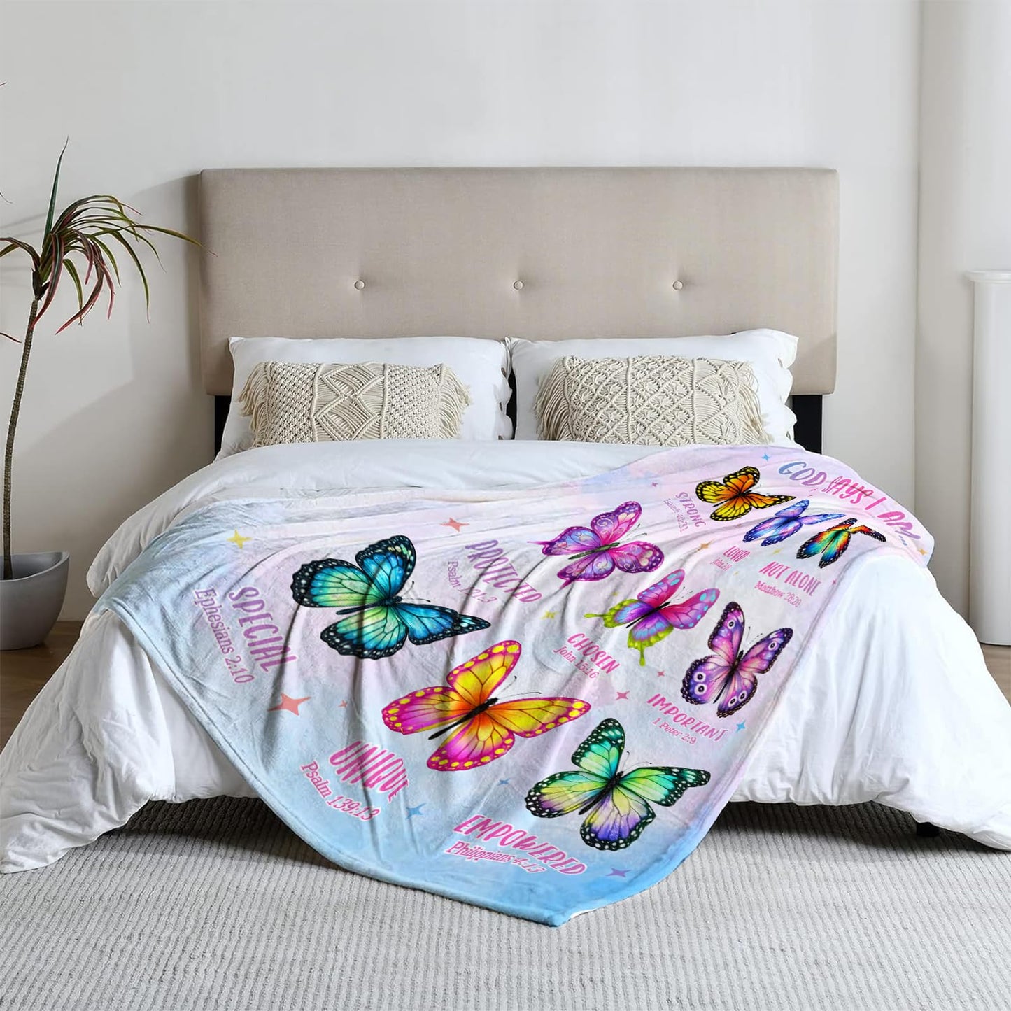 CIUGOIG Christian Gifts for Women Faith, God Says I Am Butterfly Blanket 50"x60", Butterfly Inspirational Religious Birthday Gifts for Women Butterflies, Christian Scripture Throw