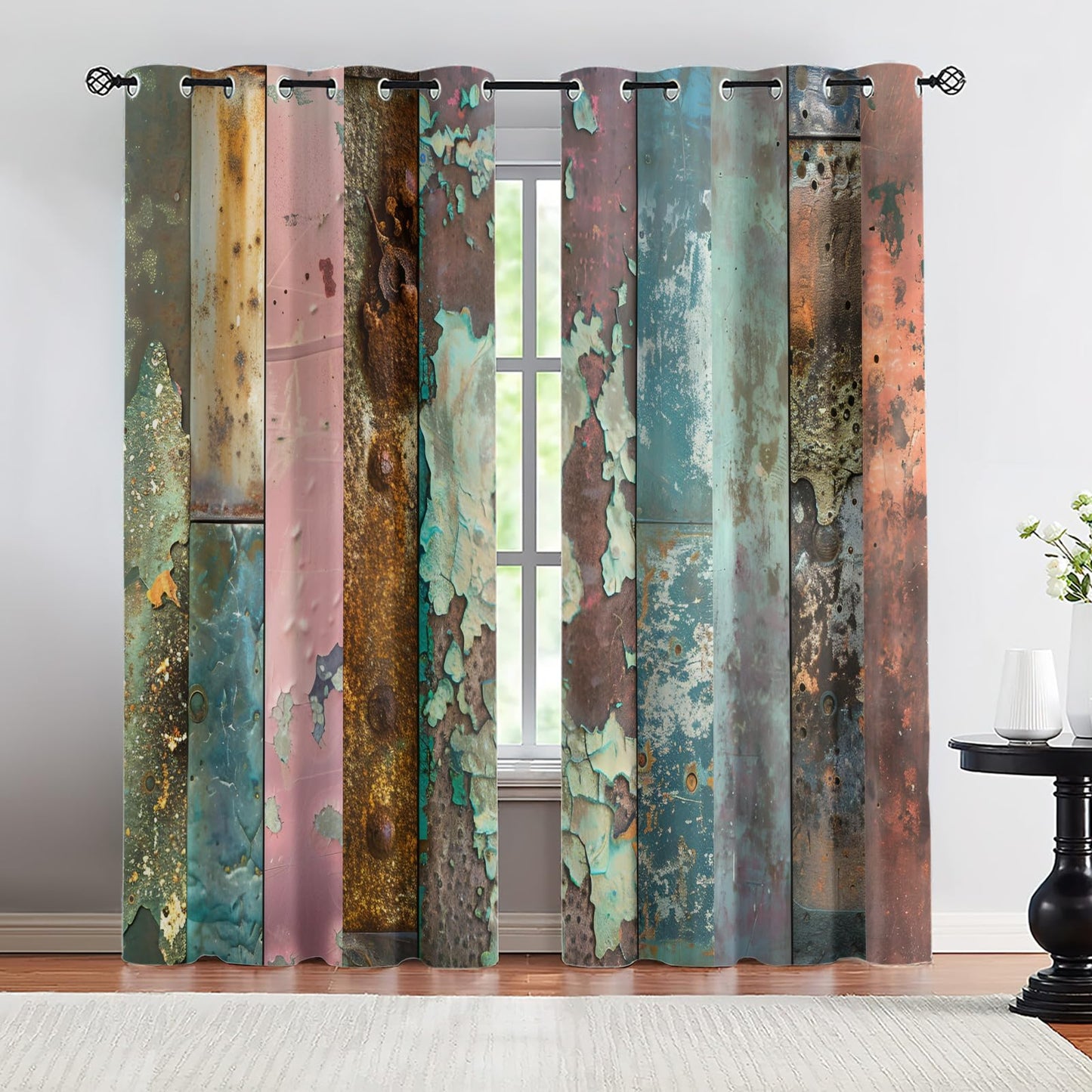 XAFIAUR Industrial Style Curtains,Rusty Metal Blackout Curtains Retro Texture Grommet Drapes 2 Panels for Bedroom Living Room 31.5" W x 63" L x2