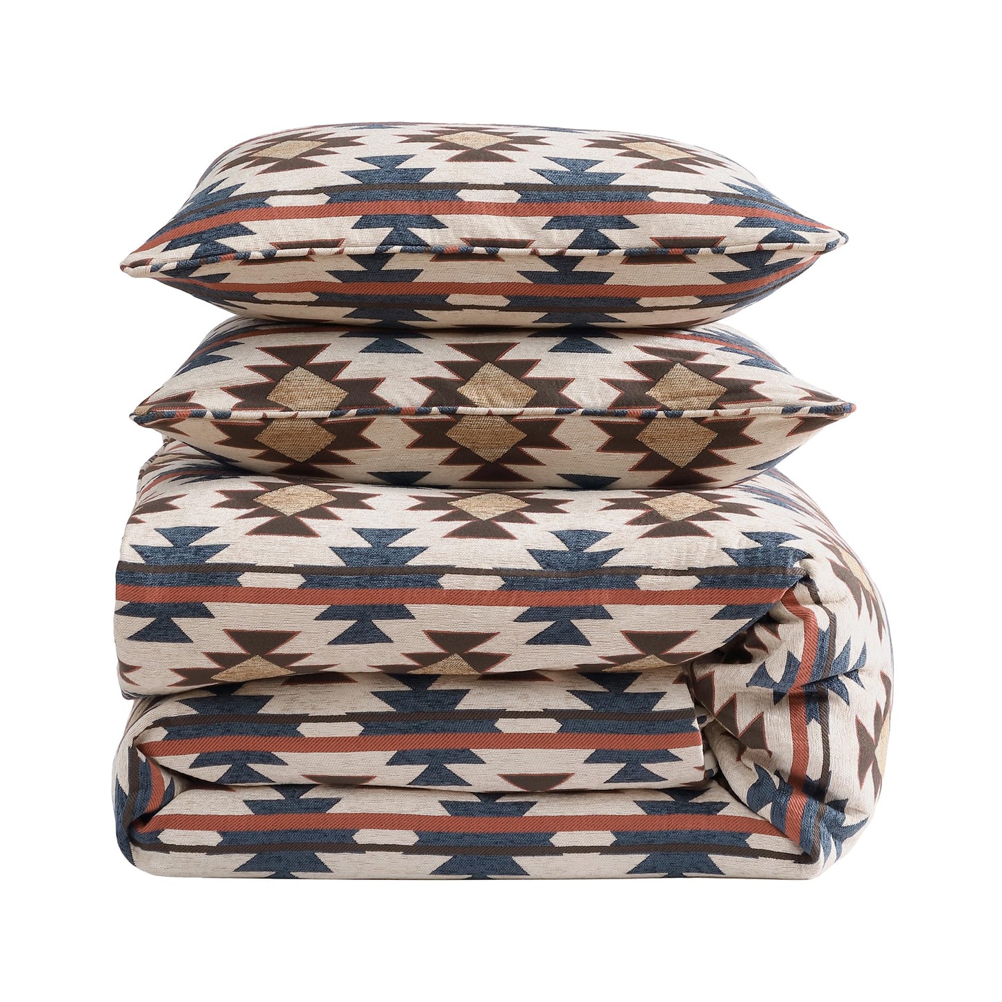 Paseo Road Tasha Polizzi Mariella Western Bedding, 2 Piece Duvet Cover Set, Twin Size, Chenille Red Blue Brown Aztec Bedding Set, Southwestern Tribal Bedding with Pillow Sham