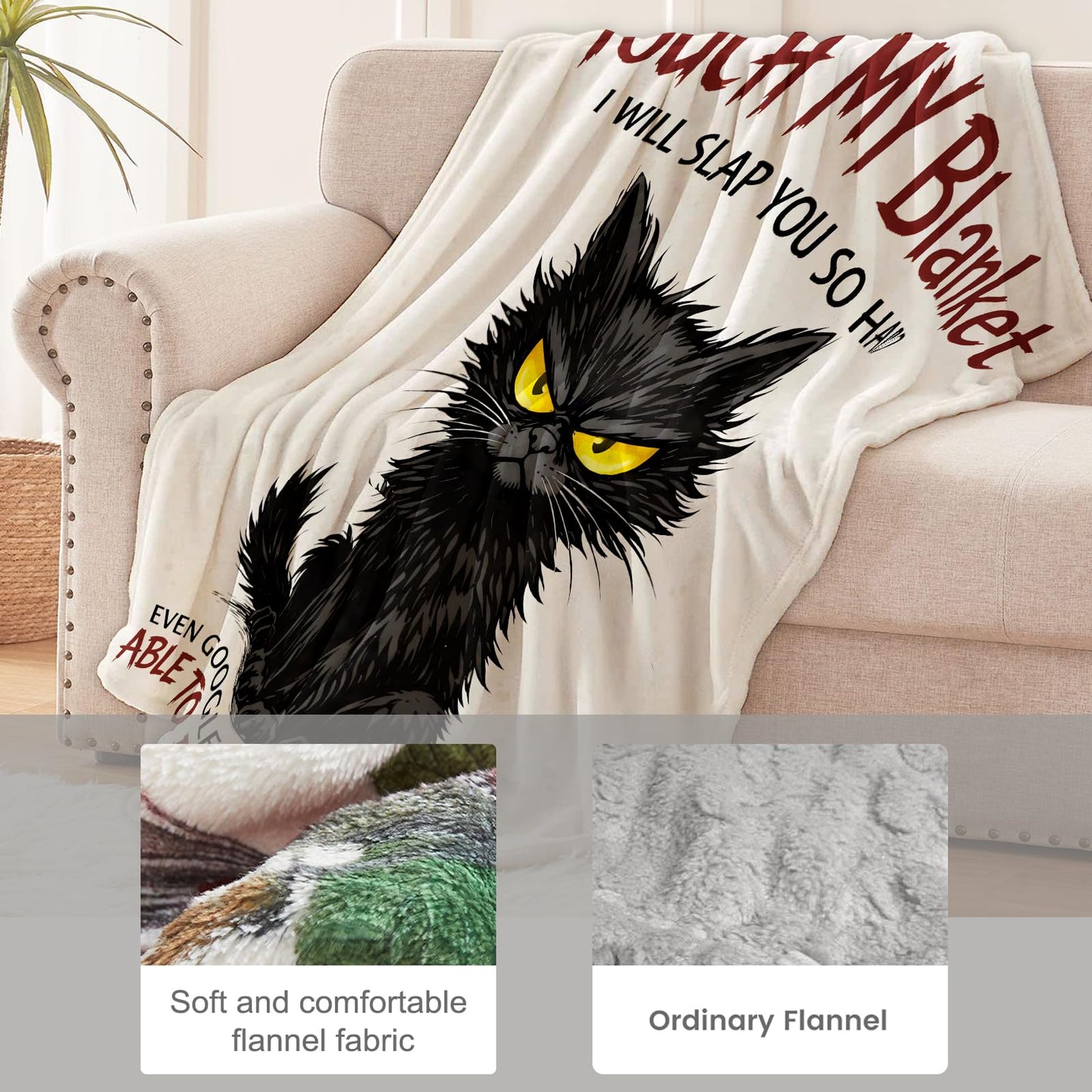 cromcu Funny Cat Blanket for Pet Lovers and Adults, Grumpy Humor Cartoon Flannel Blankets, Soft Warm Cozy Throws for Sofa Couch Bed Living Room Bedroom Home Decor 60" x 50"