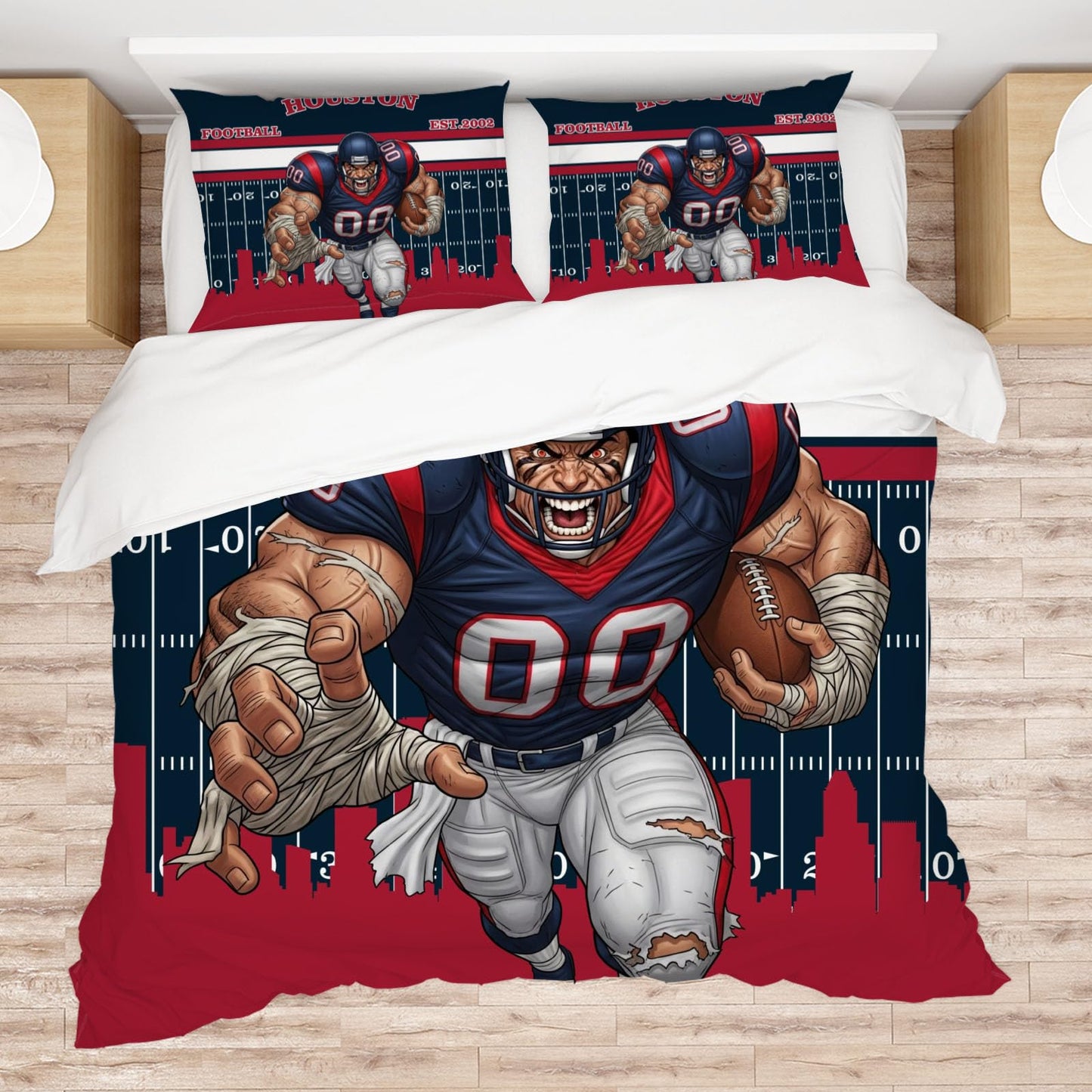 Allenjoy Houston American Football Dark Blue Spirit Comforter Set with 1 Pillowcase for Men Boys Fans Son Husband Bedroom Nursery Bedding Room Decor, Machine Washable, Twin Size