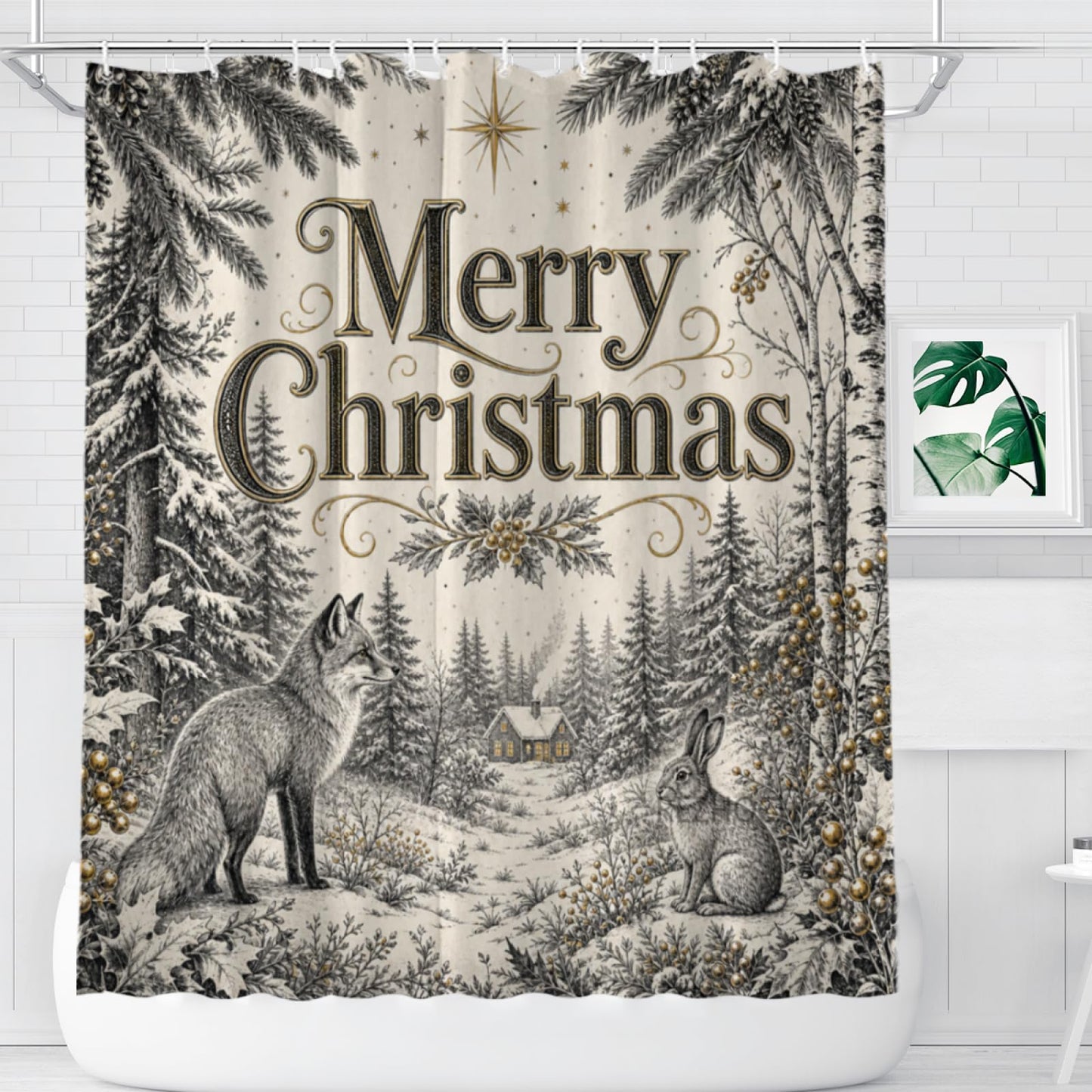 REZHOCH Aurora Mountain Lake Night Reflection Northern Glow Forest Cabin Dream Scene Shower Curtain 72x72 Inch Waterproof Fabric Home Bath Decor