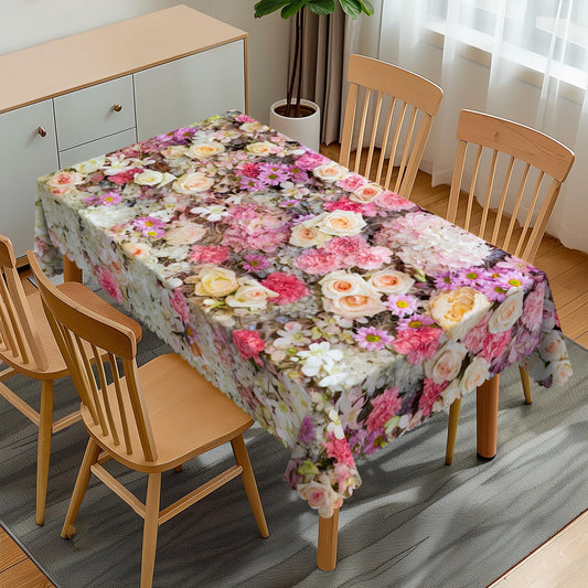 GOUROISE Blossom Beautiful Pink Flowers Rectangular Tablecloth, Rose 54x72 Inch Wavy Lace Border Polyester Table Cloth for Dining, Kitchen, Parties