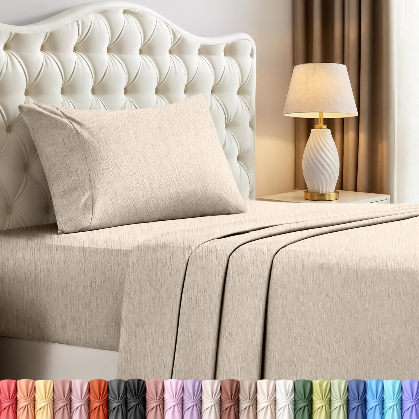 Utopia Bedding Twin Sheet Set – 3 Piece Bed Sheets for Twin Size Bed, Soft and Breathable Microfiber, Includes 1 Fitted Sheet, 1 Flat Sheet and 1 Pillowcase – Oeko Tex (Heather Beige)