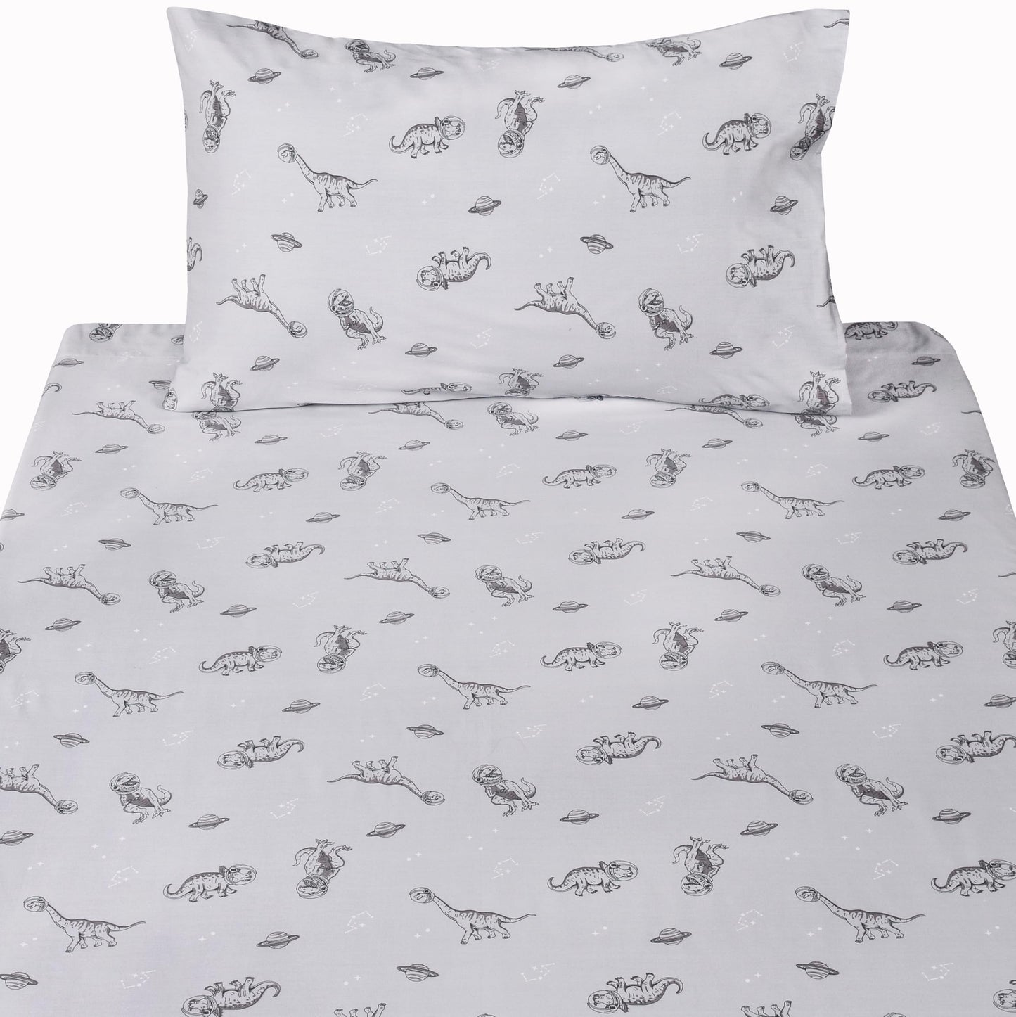 Scientific Sleep Gray Dinosaur Space Walk Universe Travel 100% Cotton 3 Pcs Twin Bed Sheet Set Kids Toddler Teen, Flat Sheet & Fitted Sheet & Pillowcase Kids Bedding Set Twin