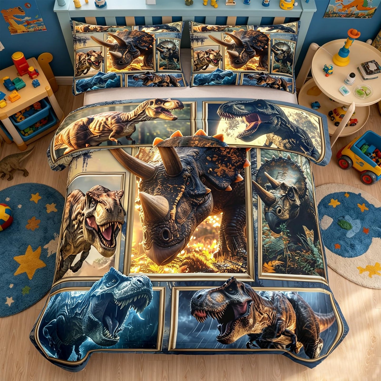 Dinosaur Comforter Set Twin, 2 PC 3D Dinosaur Bedding Set for Boys, Super Soft Lightweight Dinosaurs Print Comforter Sets for All Seasons, Includes 1 Comforter (66"x86") and 1 Pillowcase(20"x30")