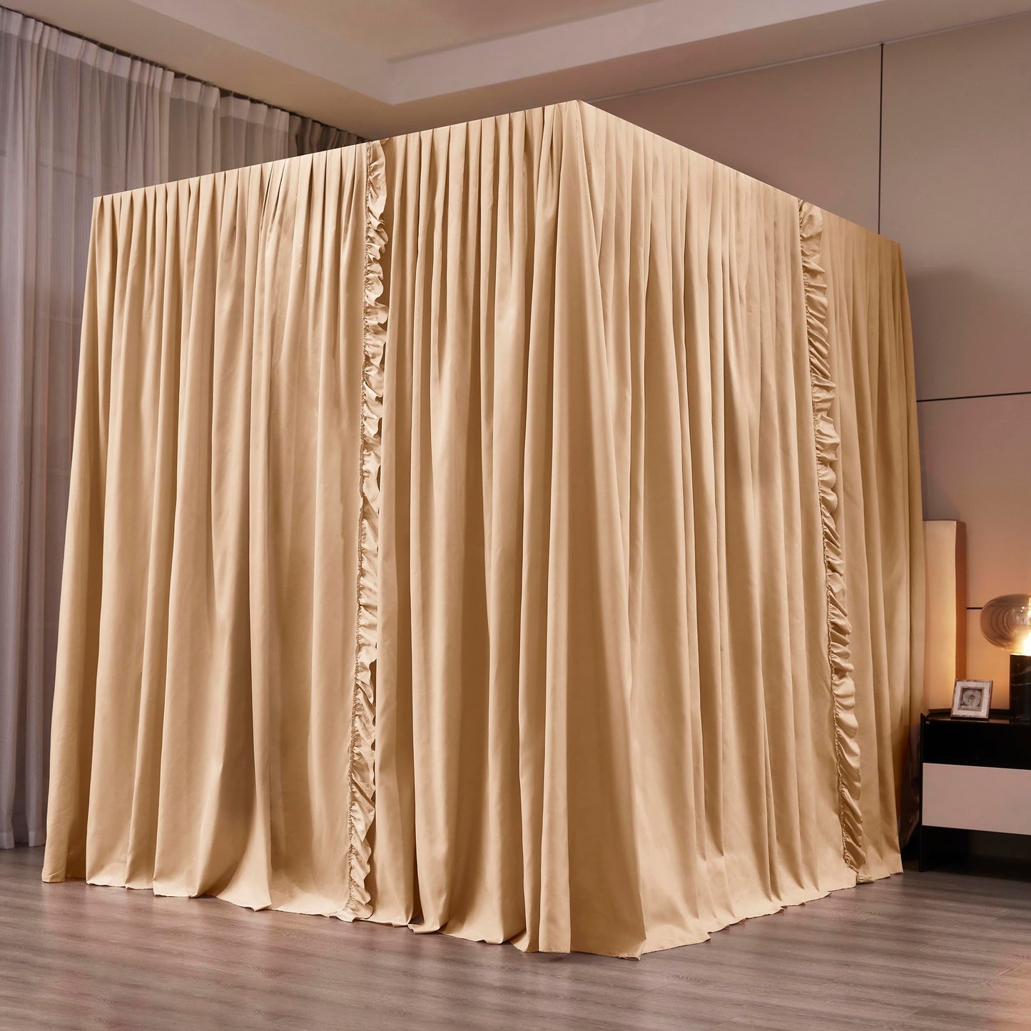 Mengersi Canopy Bed Curtains Queen Size,Royal Breathable Private Space-Elegant Bed Curtains Bedroom Decor for Adults,Champagne