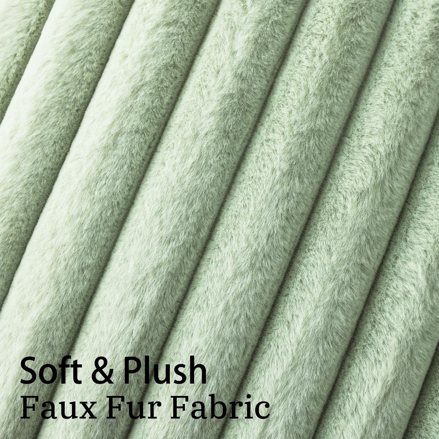 Simmore Faux Fur Couch Throw Pillow Covers 18x18 Set of 2, Decorative Soft Striped Plush Pillow Covers with Velvet Back for Sofa Bed Living Room, Sage Green
