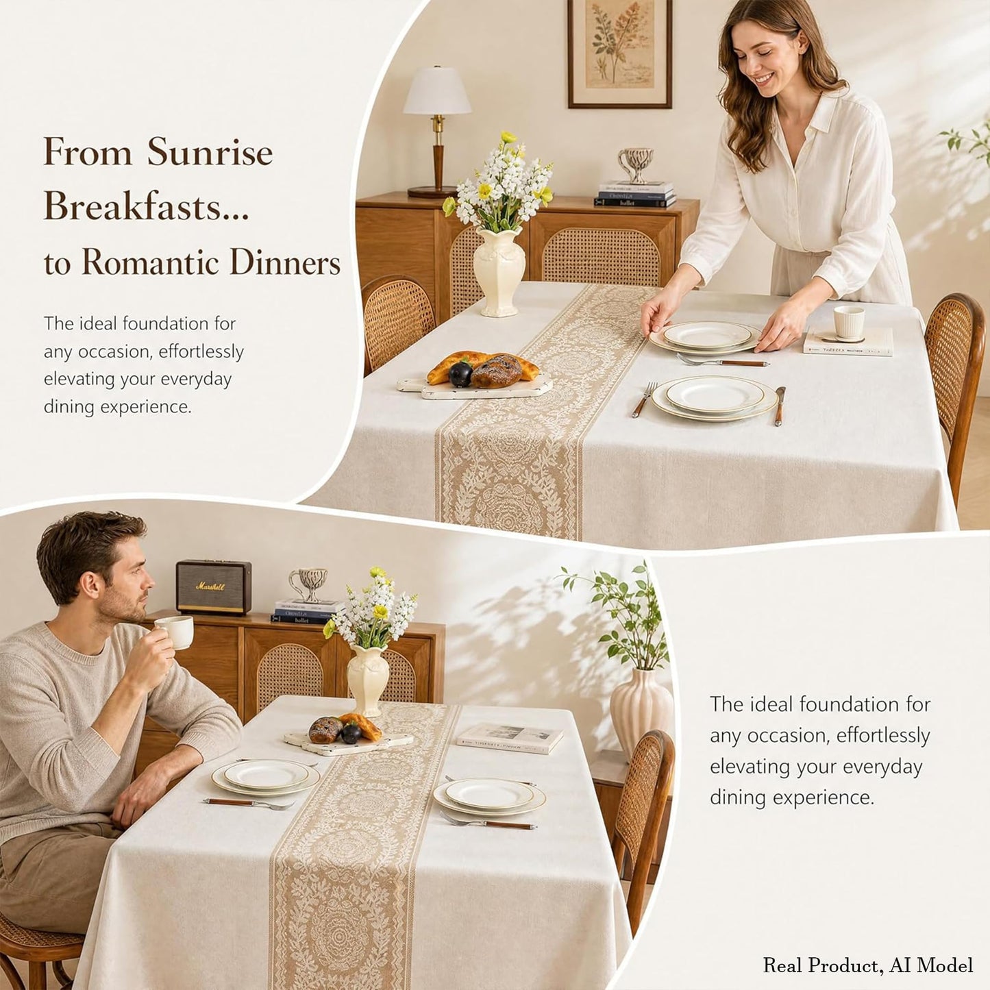 UWWGKK Nordic Beige Linen Tablecloth, Heavy-Duty Rectangle Cover