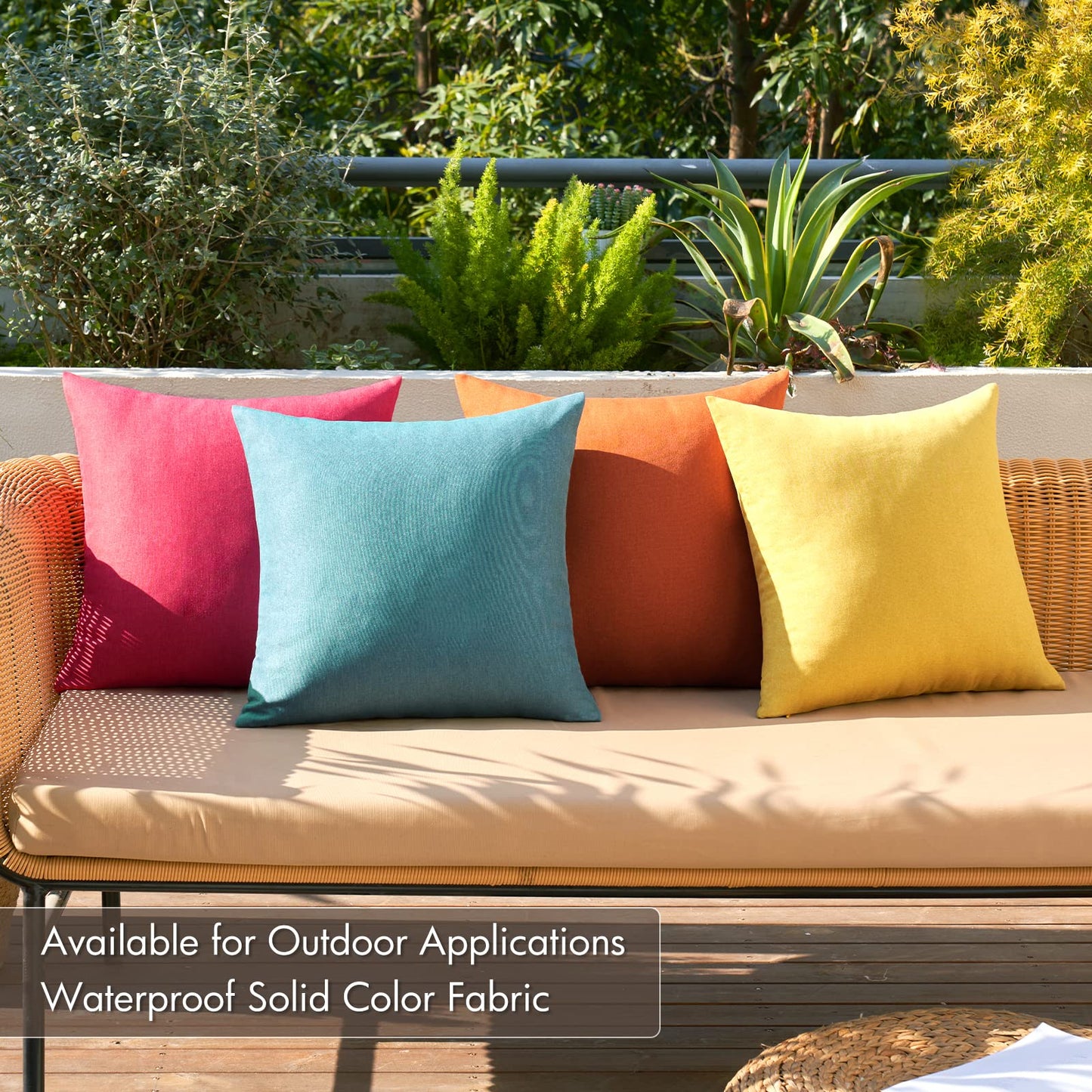 MIULEE Pack of 4 Decorative Outdoor Throw Pillow Covers Linen Waterproof Pillow Covers Summer Farmhouse Cushion Cases for Patio Garden Tent Balcony Couch Sofa 18x18 Inch Red/Turquoise