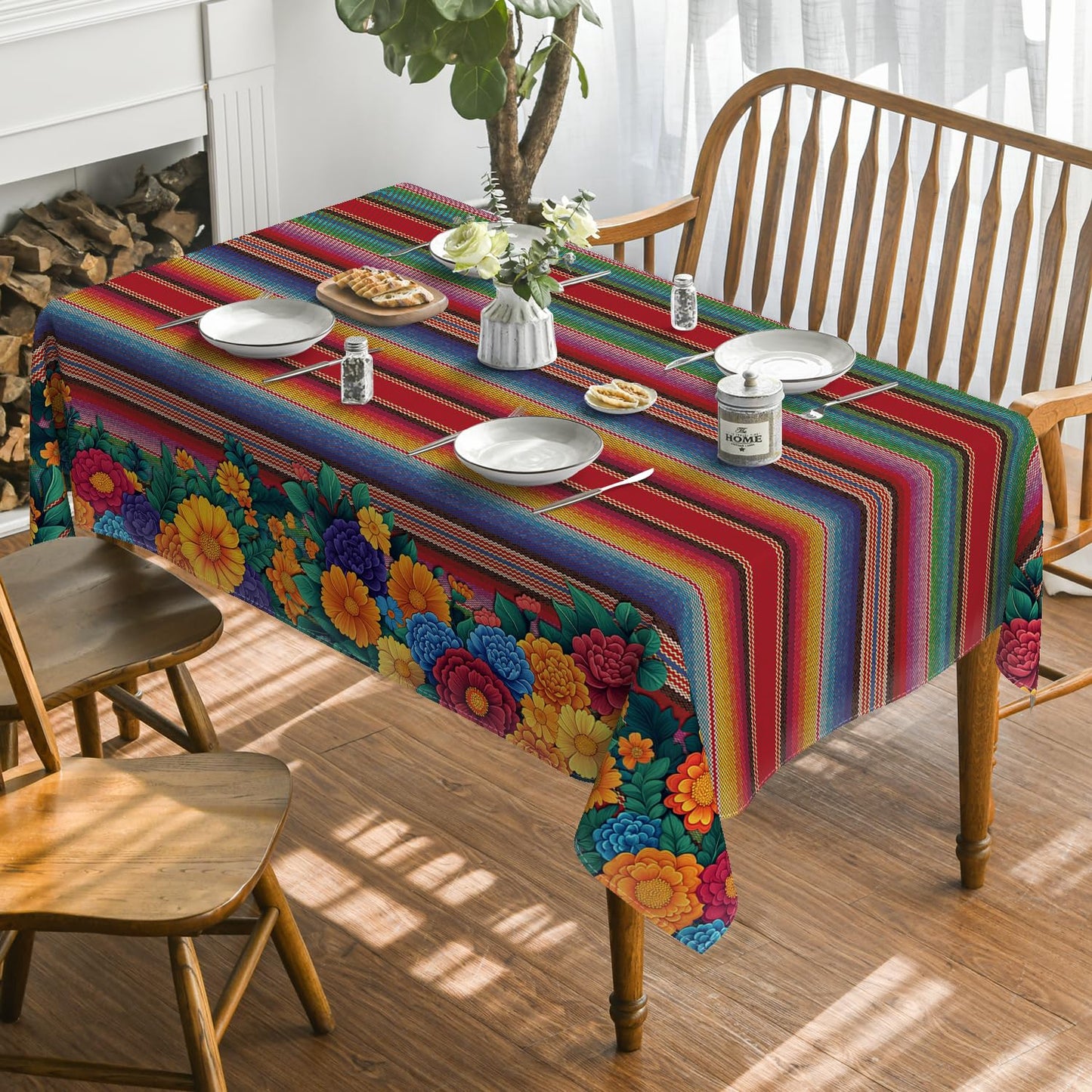 Horaldaily Mexico Fiesta Tablecloth 60×84 Inch Rectangular, Halloween Cinco Dia De Los Muertos Day of The Dead Washable Seasonal Table Cover for Party Picnic Home Decor