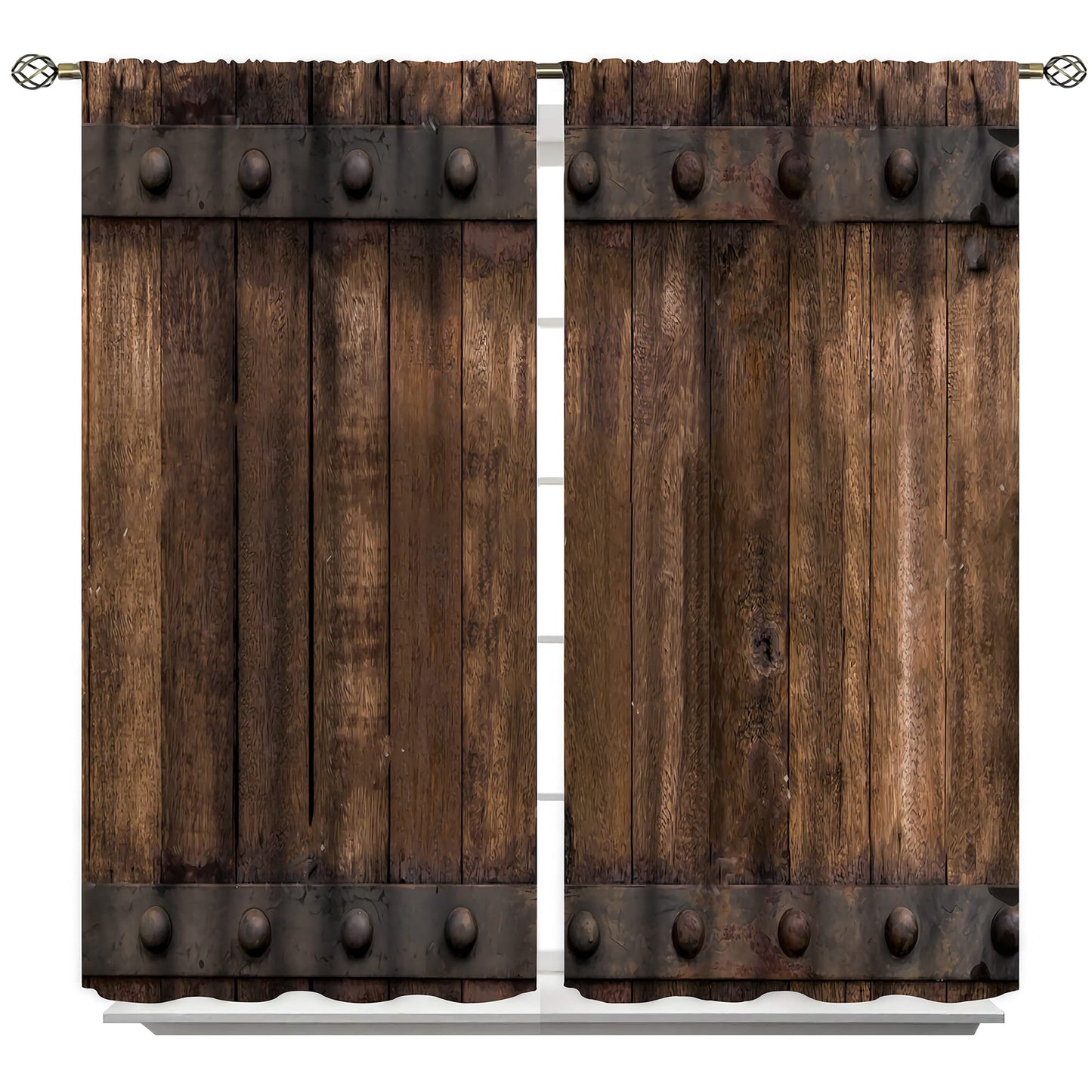 Rustic Wooden Barn Door Curtains Pocket Curtains Timber Wood Brown and Old Metal Panels Texture Thermal Insulated 42x63inch(107x160cm)