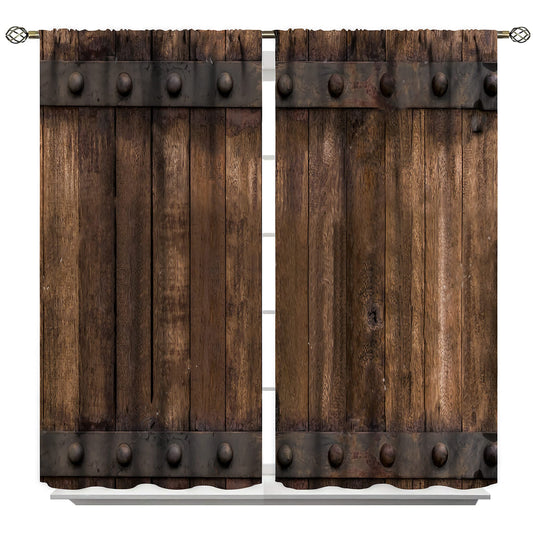 Rustic Wooden Barn Door Curtains Pocket Curtains Timber Wood Brown and Old Metal Panels Texture Thermal Insulated 42x63inch(107x160cm)