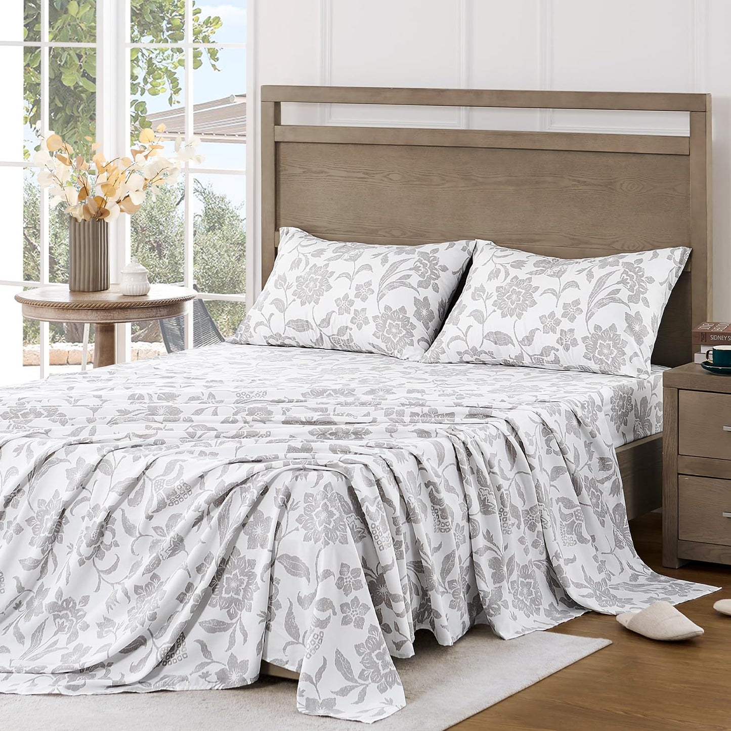 FreshCulture Floral Bed Sheets - Ultra Soft King Size Sheets Set - Brushed Microfiber Floral Sheets - Deep Pockets - Easy Care - Hotel Luxury 4 Piece Flower Printed Sheets King, Clay Garden