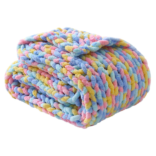 Mooreeke Chunky Knit Blanket 50"x60" Soft Washable Chenille Throw Blanket Cozy 100% Handmade Crochet Gift Blankets with Jumbo Chenille Yarn for Couch Bed Sofa Room Decor -Purple and Pink