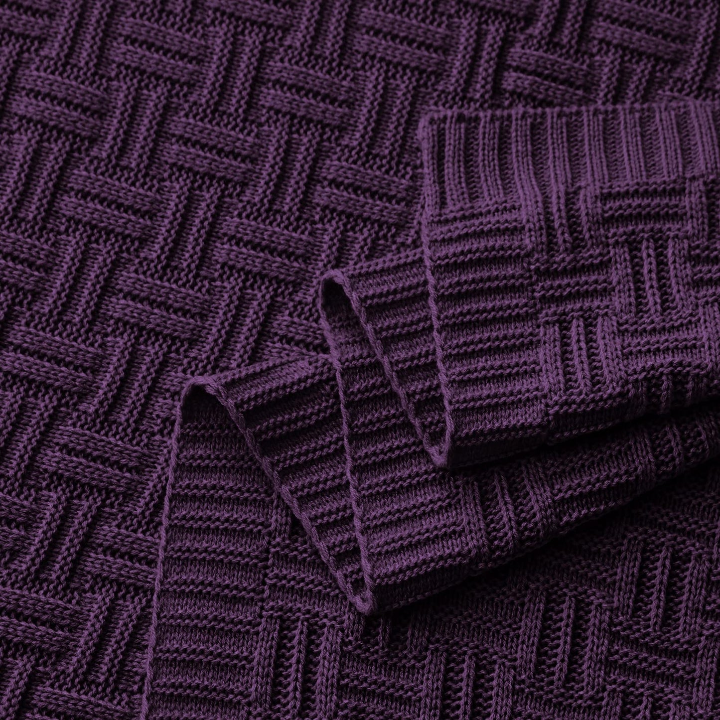 Aormenzy Soft Cozy Acrylic Throw Blanket, Cable Knit for Couch, Dark Purple (1.7lb)