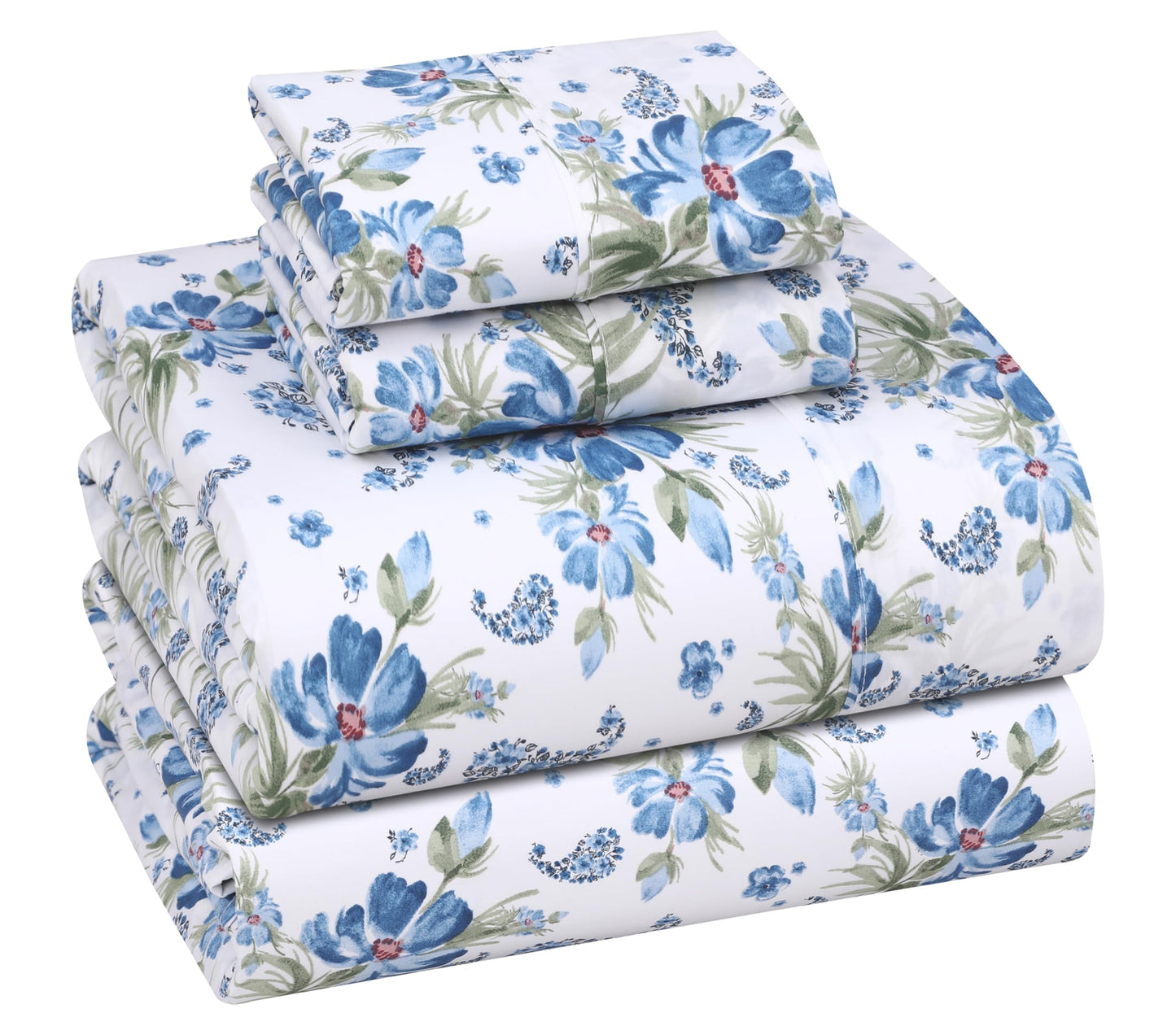 RUVANTI 100% Cotton Sheets Queen Size Set, 4 Pieces, Soft & Breathable Percale Weave Bedding, Deep Pocket 16", Hotel Standard, Crisp Cool Feeling, Durable, Perfect Floral Bed Sheet, Paislyona