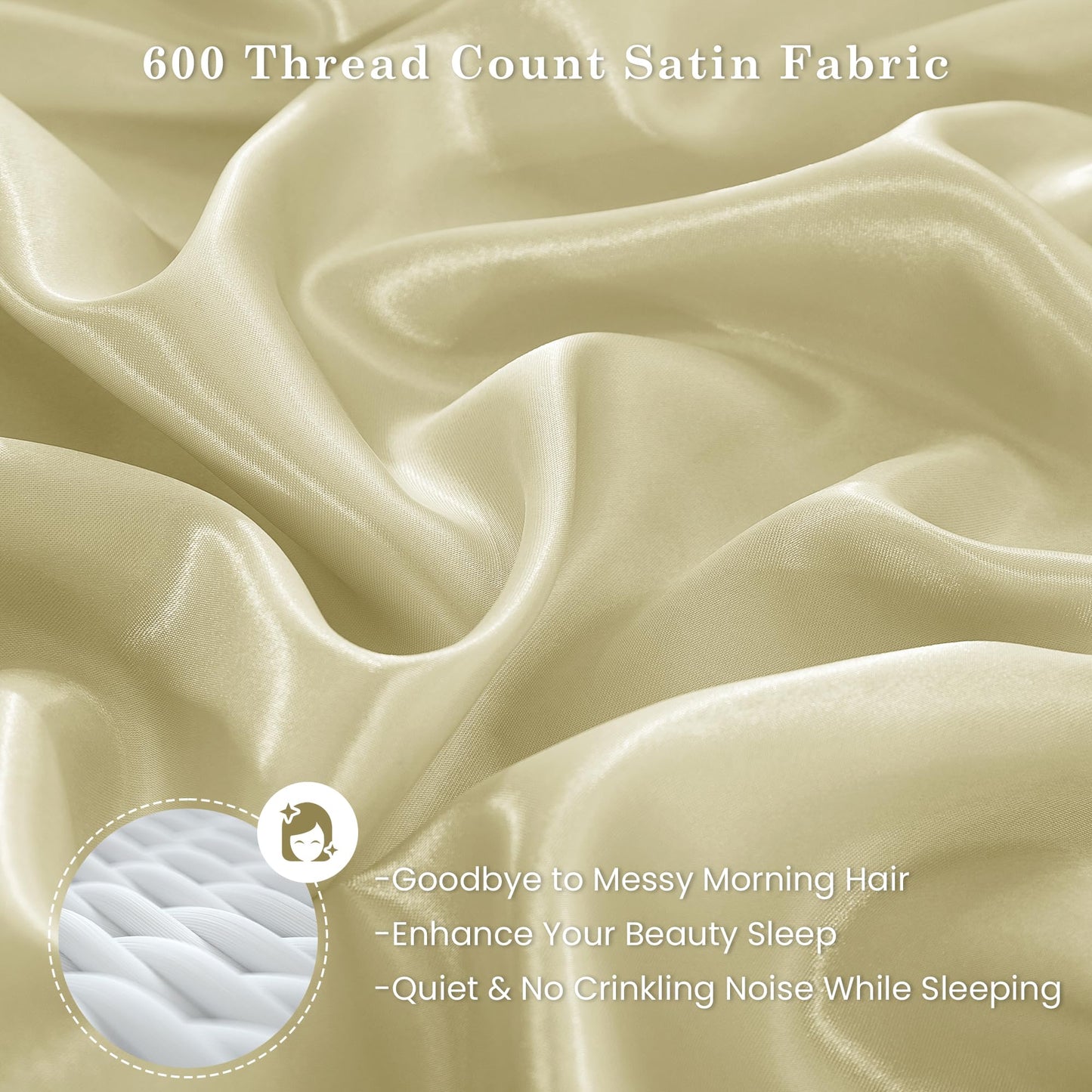lasoftan Silk Satin King Sheets Set, Silky Fitted Bed Sheets with 15" Deep Pocket & Non-Slip Corner Straps, Luxury Hotel Satin Sheets King Size, Champagne Summer Cooling Sheets & Pillowcase Set