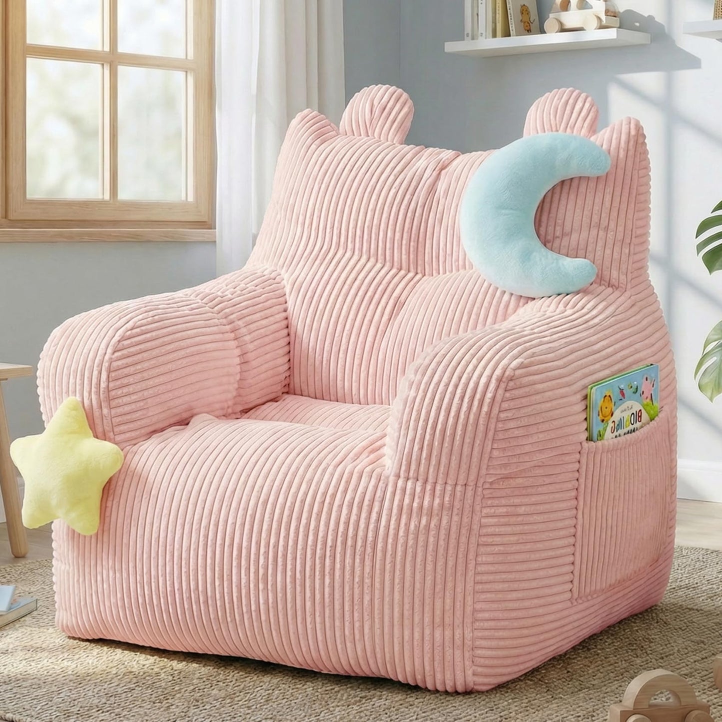 little dove Bean Bag Chairs for Kids, Comfy Bean Bag Chair with 2 Plush Toys, Toddler Chair with Pocket, Stuffed Lazy Sofa with Filler for Boys and Girls, Kids Chairs for Gaming, Reading, Pink