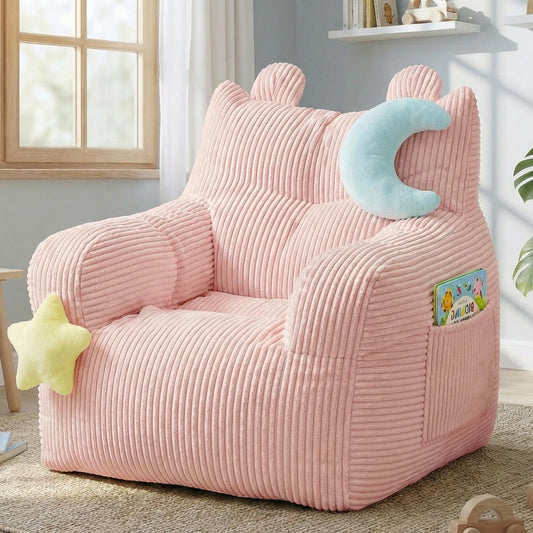 little dove Bean Bag Chairs for Kids, Comfy Bean Bag Chair with 2 Plush Toys, Toddler Chair with Pocket, Stuffed Lazy Sofa with Filler for Boys and Girls, Kids Chairs for Gaming, Reading, Pink