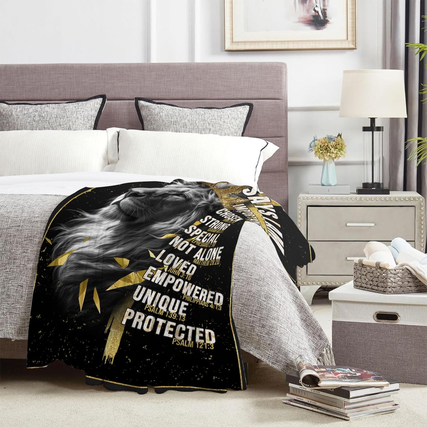 CIUGOIG Christian Gifts for Men, God Says i Am Lion Blanket 50"x60", Inspirational Religious Birthday Gifts for Lion and Cross Blanket, Christian Faith Jesus God Prayer Bible Verse Gift for Christmas