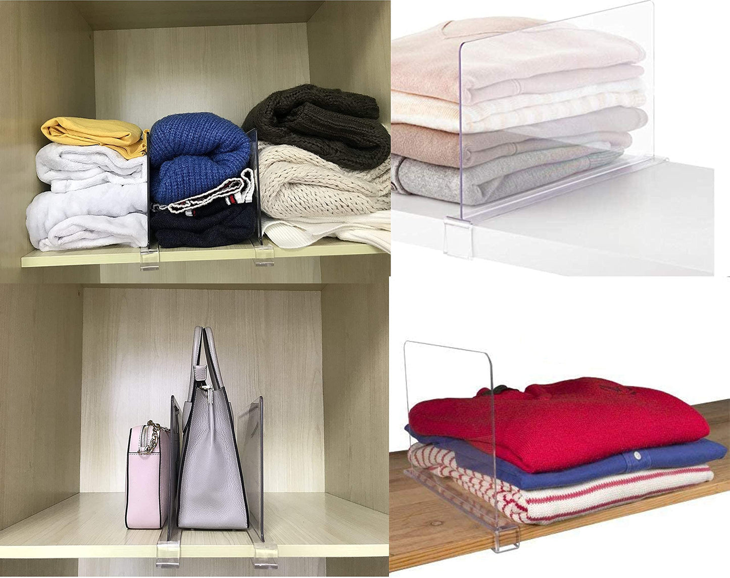 Clear Acrylic Shelf Dividers for Closet Organization - 6 Pack Closet Shelf Divider for Sweatshirt,Towel,Bag,Purse,Clothing,Sweater Organizer,Plastic Dividers and Separators for Shelves and Bedroom