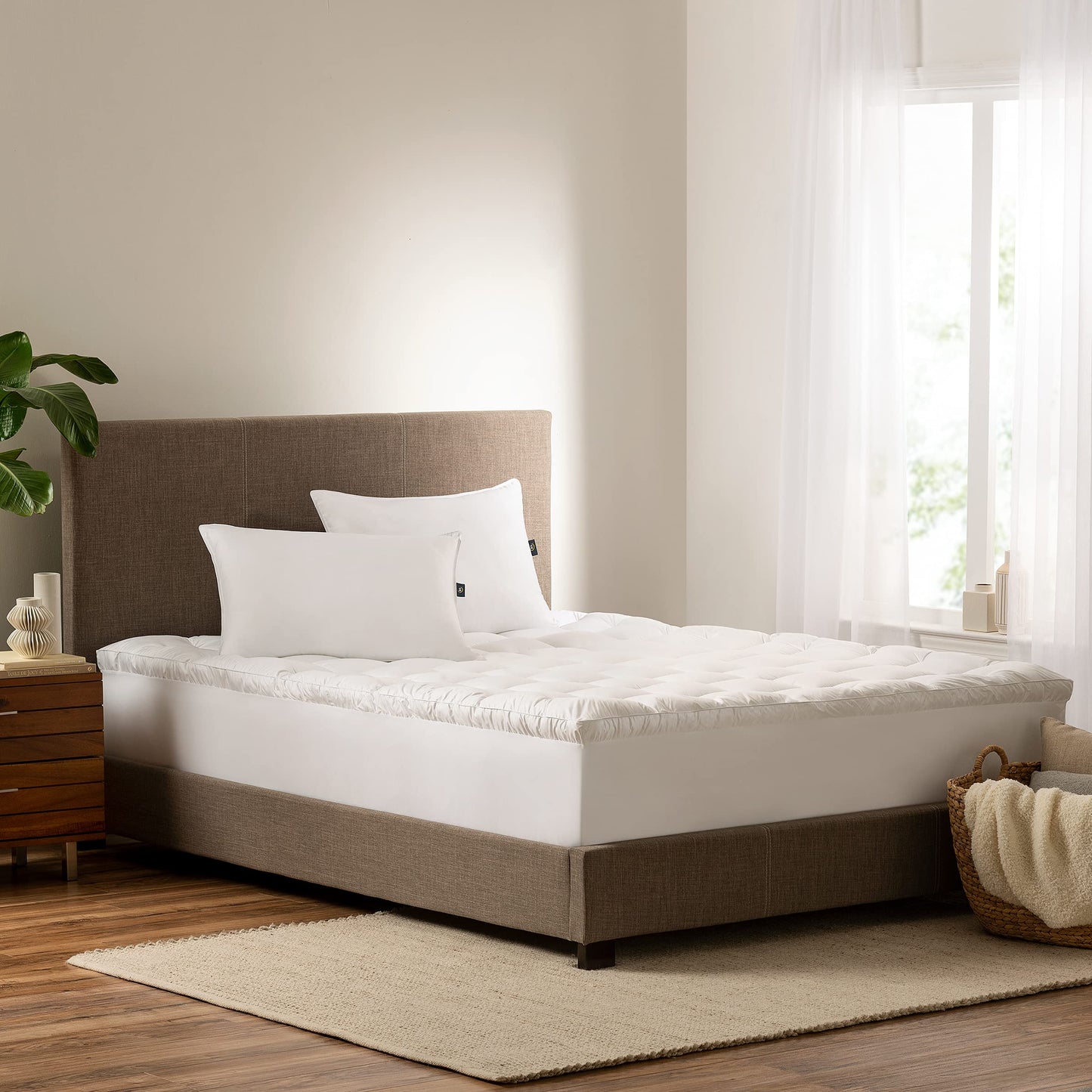 Serta Down Illusion Soft Hypoallergenic 2 inch Pillowtop Simple Fit Mattress Topper, Full, White