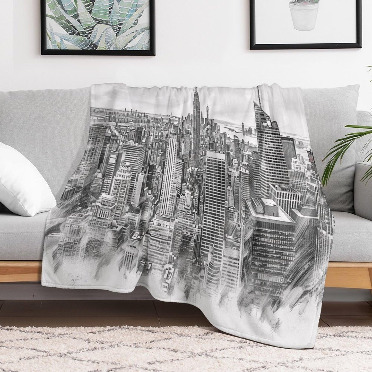 City Throw Blanket,New York Skyscraper Pattern Soft Cozy Warm Flannel Blankets for Sofa Couch Bed Gifts for Lover Kids Boys Grils Women Adults 30x40 Inch