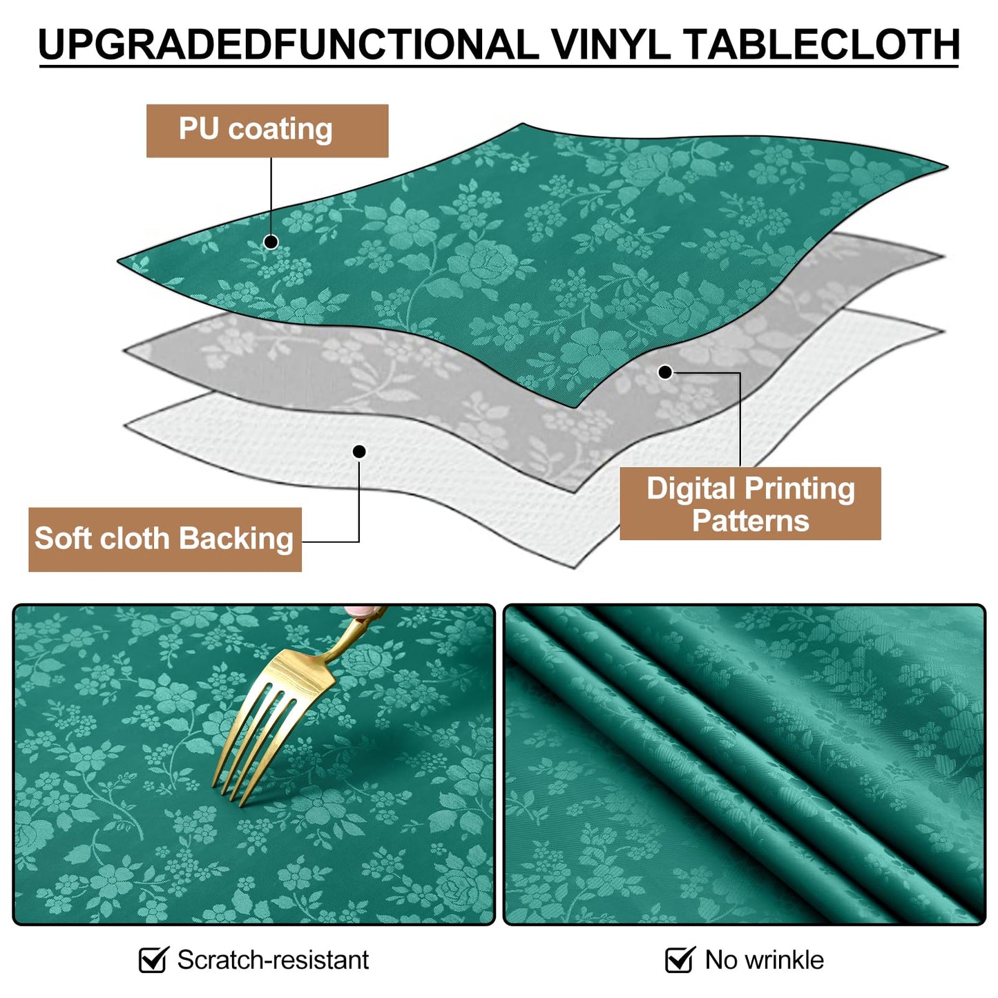 Smiry Rectangle Table Cloth, Waterproof Heavy Duty Vinyl Tablecloths, Wipeable Washable Table Cover for Kitchen and Dining Room (Christmas Green, 60" X 102")